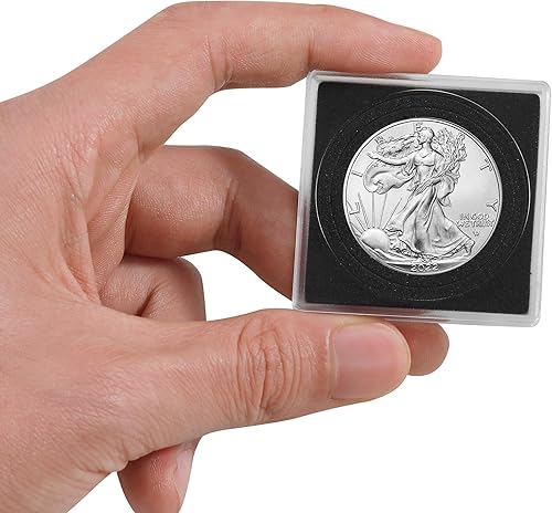 Miniatura 2 de Soportes para monedas, 20 soportes para monedas de dólares plateados, fundas transparentes para coleccionistas con 5 tamaños de junta negra de