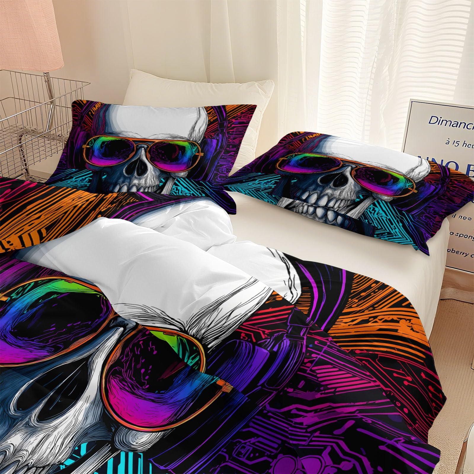 Generisch Pościel 220 x 240 cm, kolor 3-częściowy, dwustronny wzór, zestaw słuchawek, zestaw pościeli, hipoalergiczna poszewka na kołdrę z mikrofibry z zamkiem błyskawicznym i 2 poszewki na poduszkę