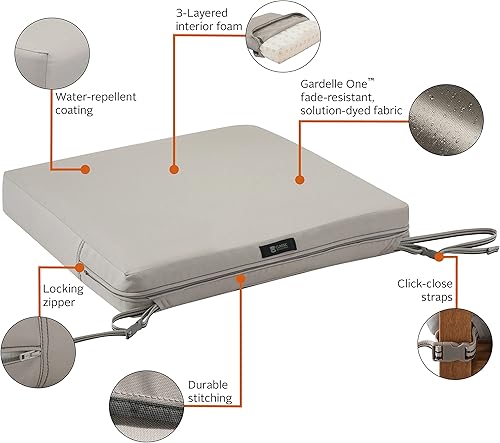 Miniatura 59 de Classic Accessories Ravenna - Cojín cuadrado para patio de 25 x 25 x 5 pulgadas, resistente al agua, con funda, para sillón de descanso, hongo