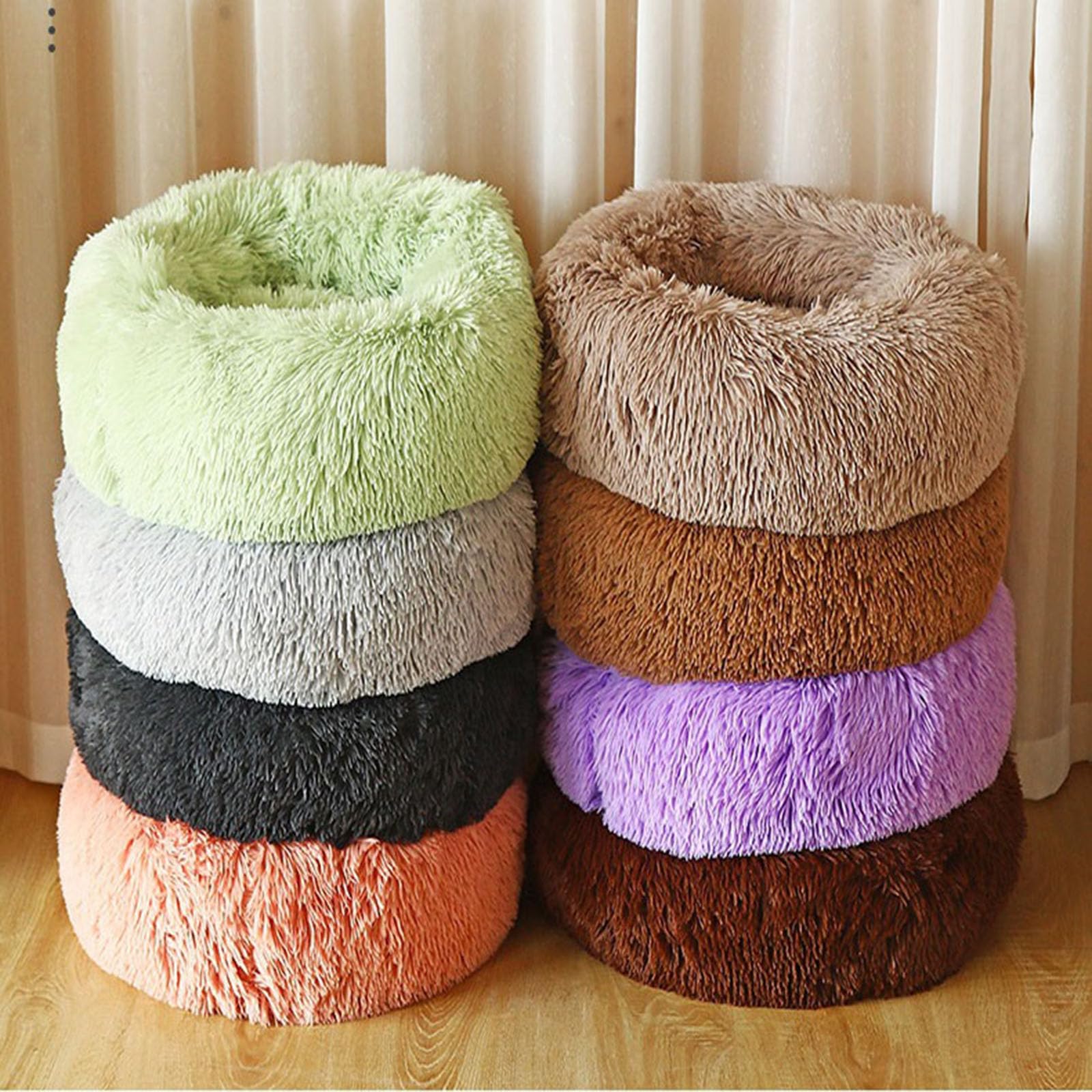 Cuccia rotonda a ciambella per animali domestici, letto caldo e soffice per cani, cuccia anti-ansia per cani, a pelo lungo per gatti da interno con fondo antiscivolo, nido coccole per animali