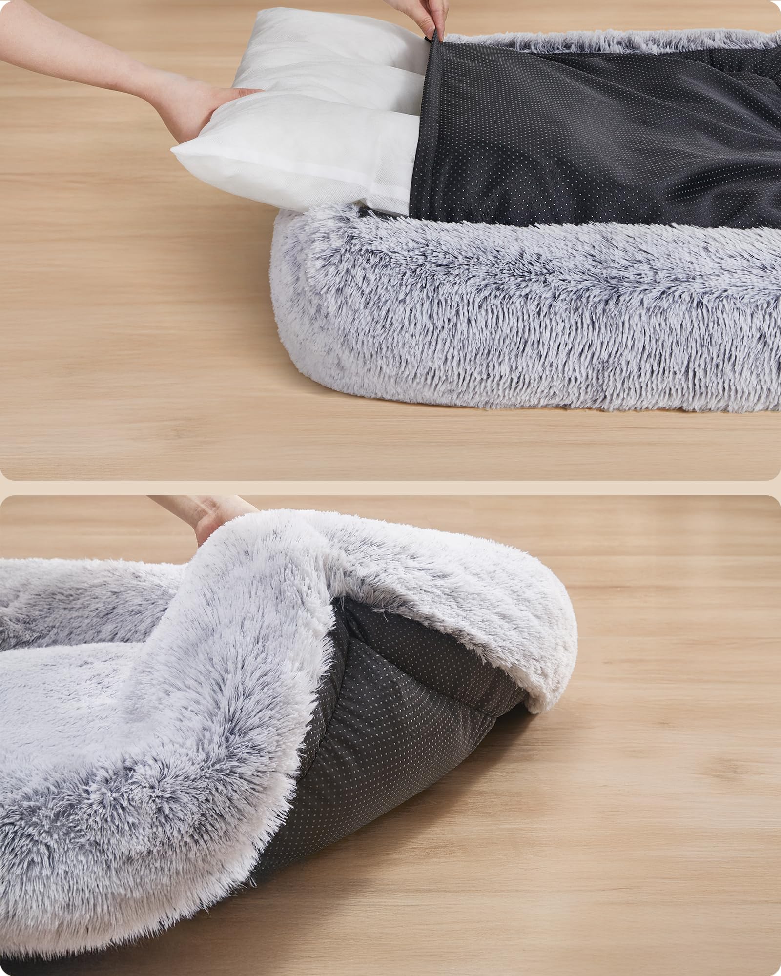 Feandrea Panier pour Chien, Taille Moyenne, Lit pour Animaux, 71 x 55 x 18 cm, Coussin, Canapé, Rembourrage Doux, Bords Surélevés, Housse Amovible et Lavable, Antidérapant, Gris Ombré PGW271G01