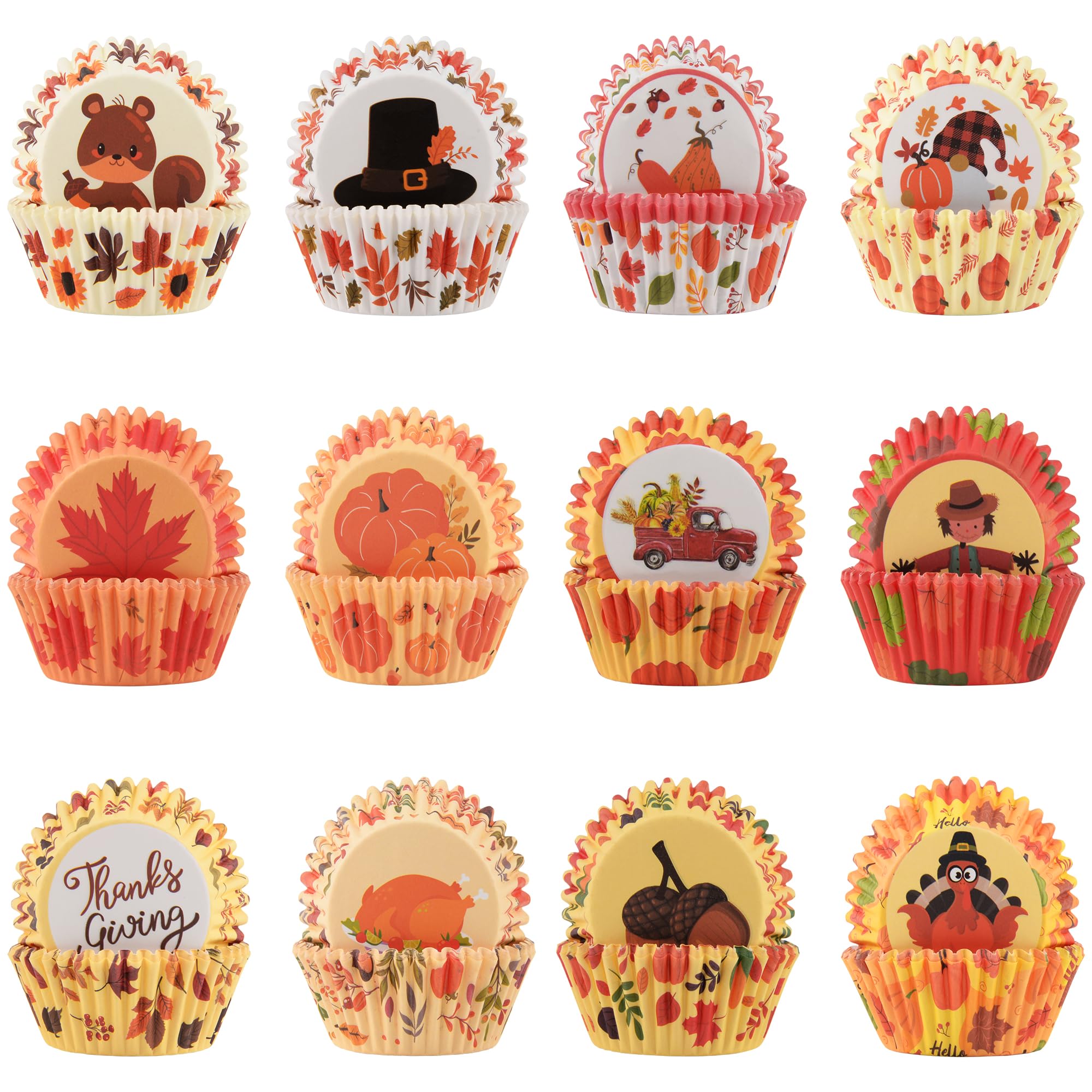 600 Pack Fall Cupcake Liners Thanksgiving Cupcake Wrappers Disposable Baking Cups Muffin Liners for Birthday Party Fall Themed Party Supply Decor (12 Styles)