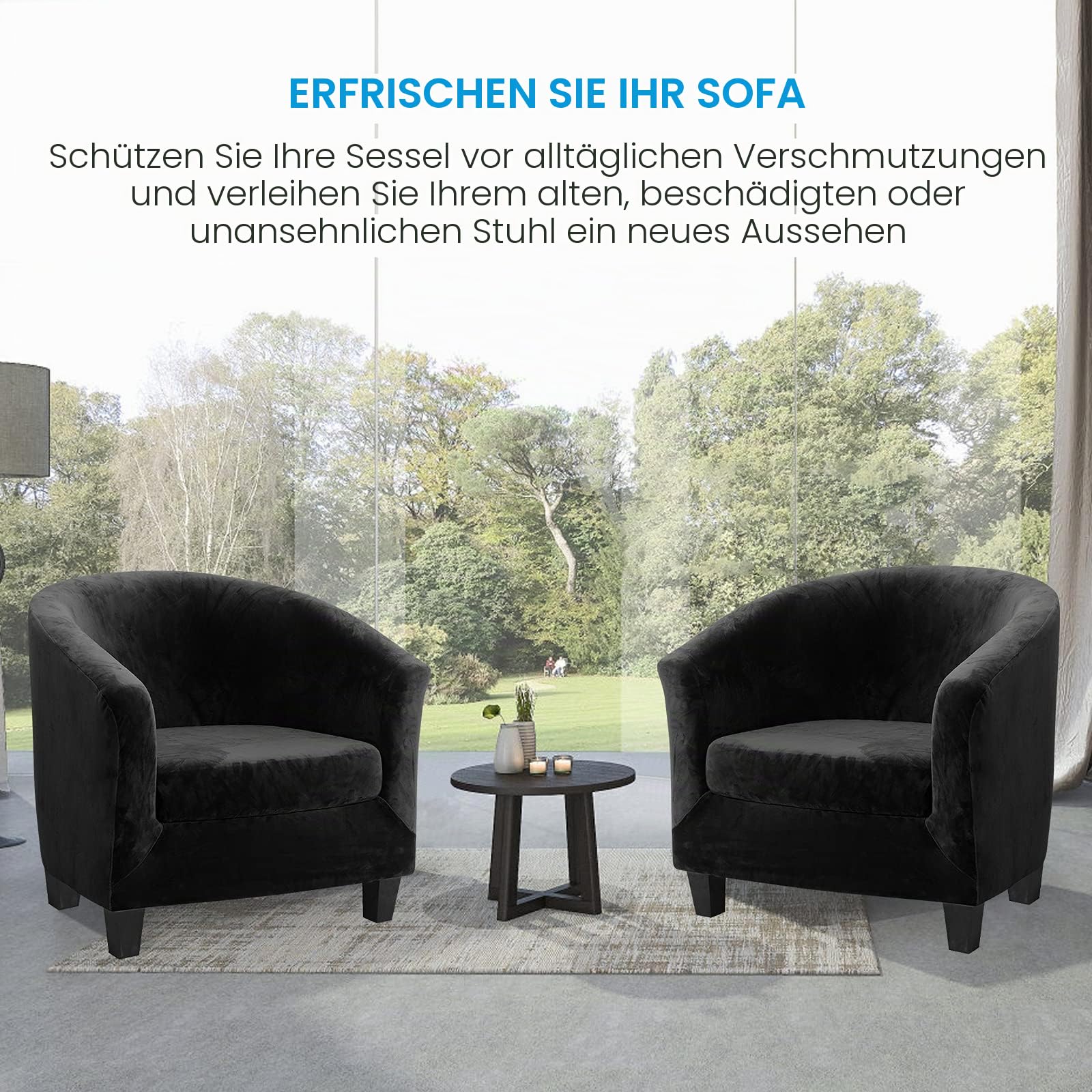TOPCHANCES Sesselschoner Sesselhusse Sesselüberwürfe,Ausziehbar Elastisch Sessel Velours Sesselbezug mit Armlehnen für Cafe Stuhl Clubsessel Loungesessel Cocktailsessel