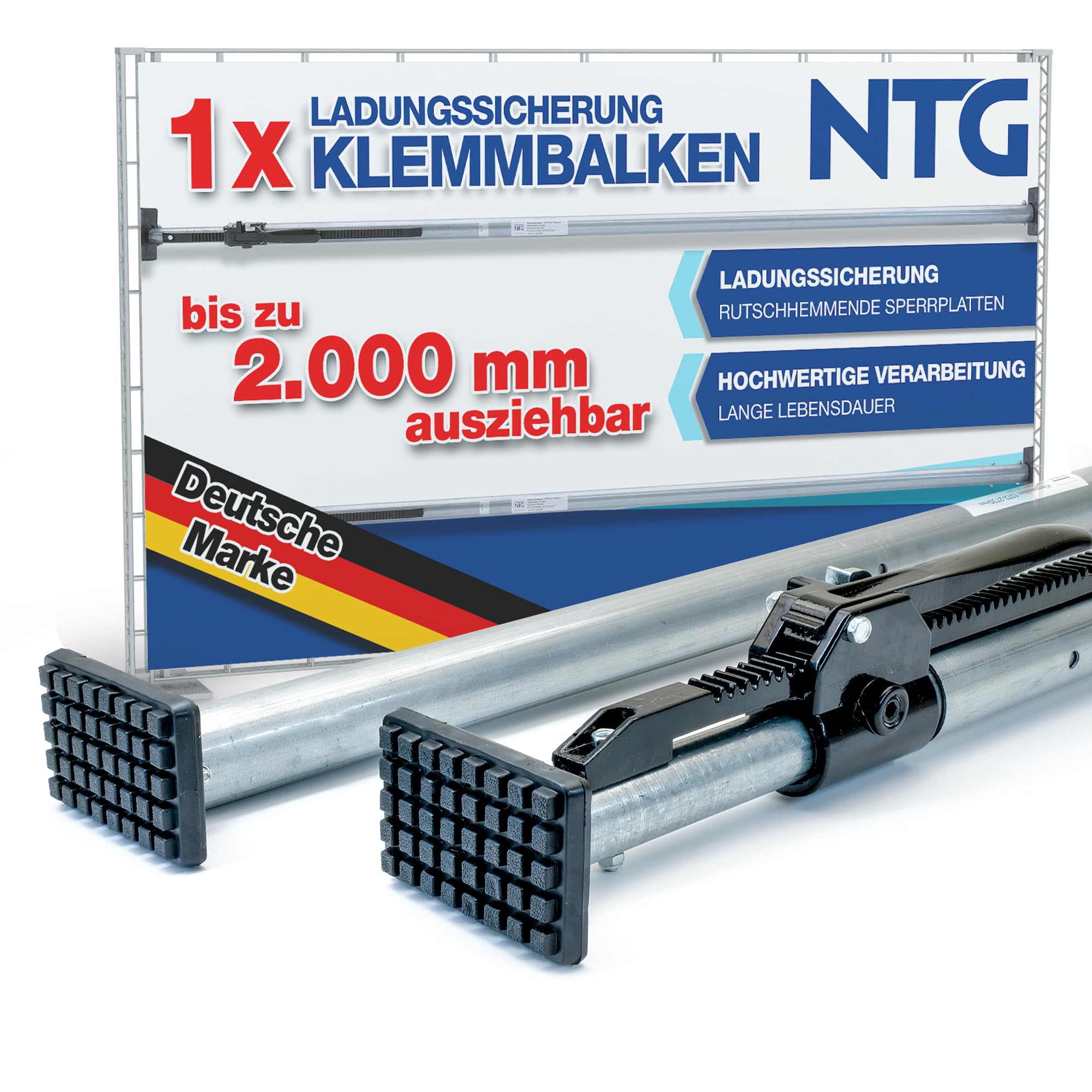 NTG Barra de sujeción de 1630 a 2000 mm – Barra extensible para asegurar el transporte de camiones, remolques y furgonetas – Barra de seguridad de carga de aluminio resistente con función de bloqueo