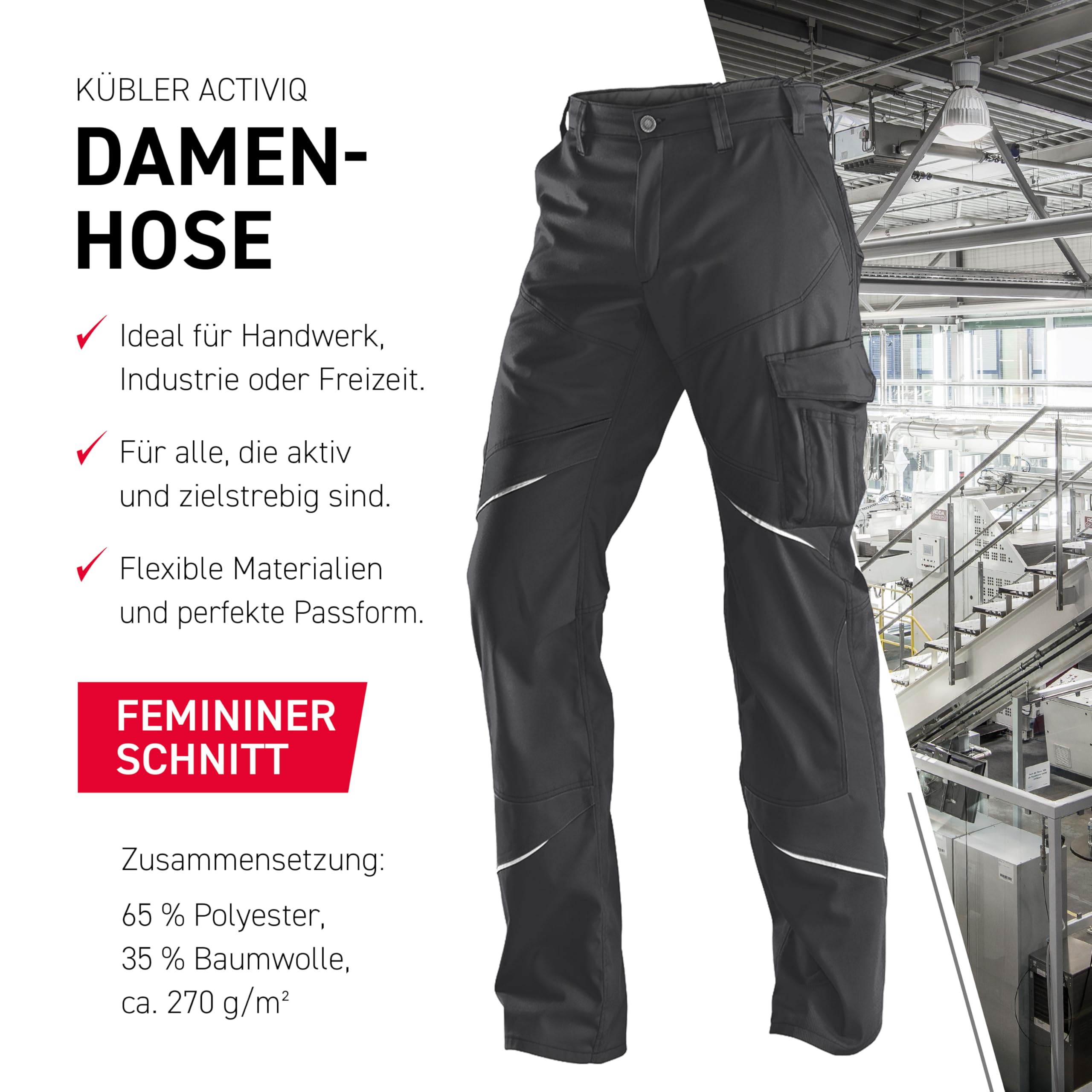 KÜBLER Workwear ACTIVIQ - Pantalones de trabajo para mujer, pantalones funcionales para mujer, ropa de trabajo profesional para artesanía e industria, ropa de trabajo para mujer, pantalones con