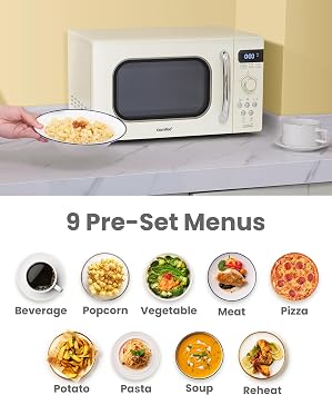 COMFEE' Retro Microwave Oven, 0.7 Cu.Ft, 700W, Cream, 9 Preset Menus