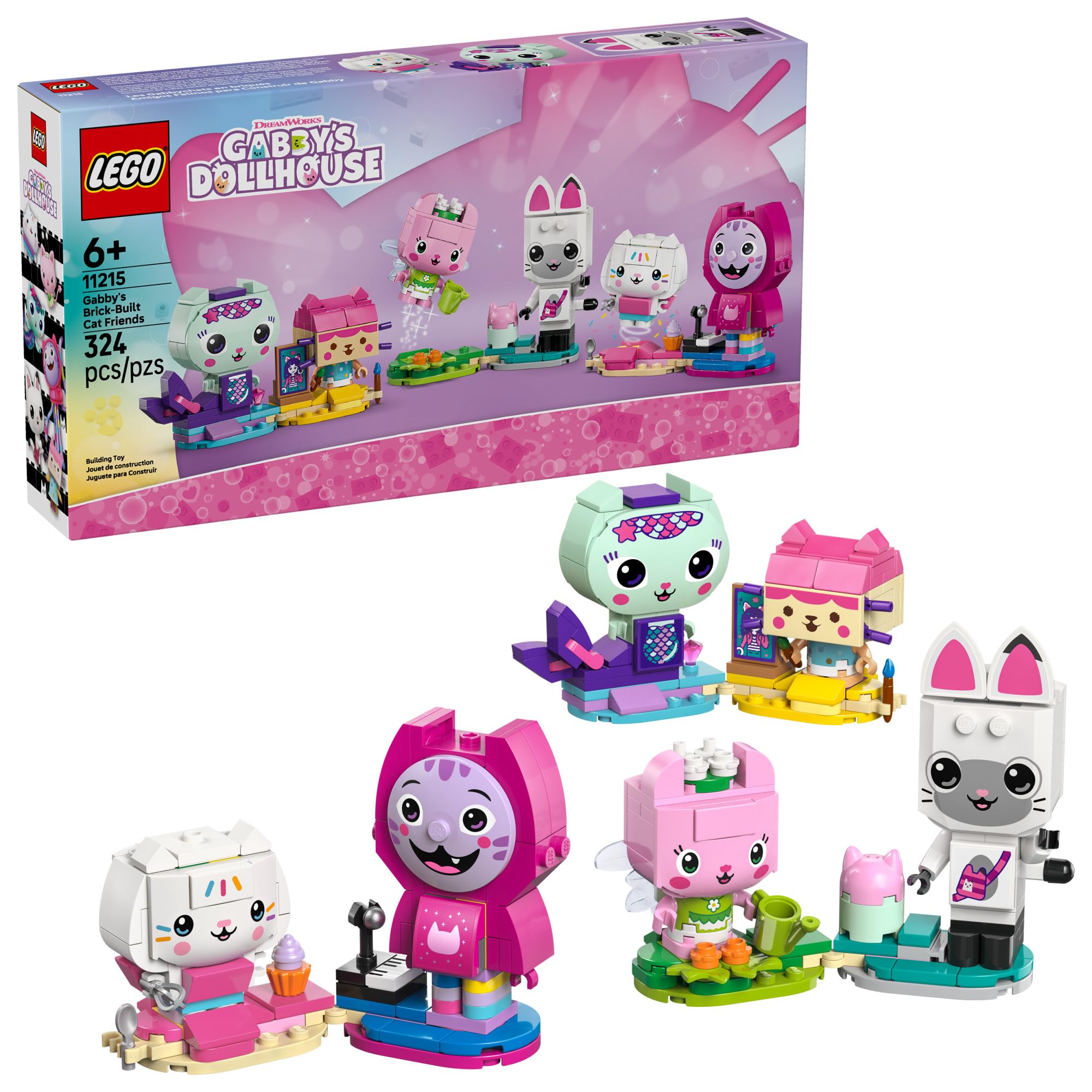 LEGO Gabby’s Dollhouse Gabby’s Brick-Built Cat Friends Building Toy for Girls & Boys - Pretend Play Set W/6 Animal Toy Figures for Kids, Ages 6+ -