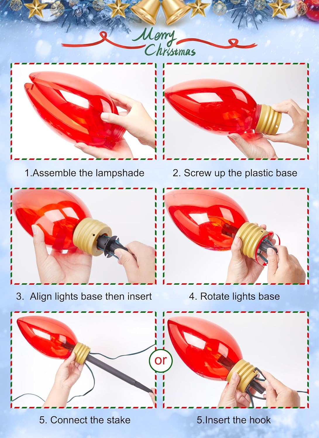 11Feet 5 LED Super Jumbo Christmas String Lights or Pathway Marker Lights, Outdoor Xmas Decorations- Jumbo C9 Hanging Lights Waterproof Lawn Dec for Holiday Home Tree Roof Yard Garden, Multicolor - Image 6