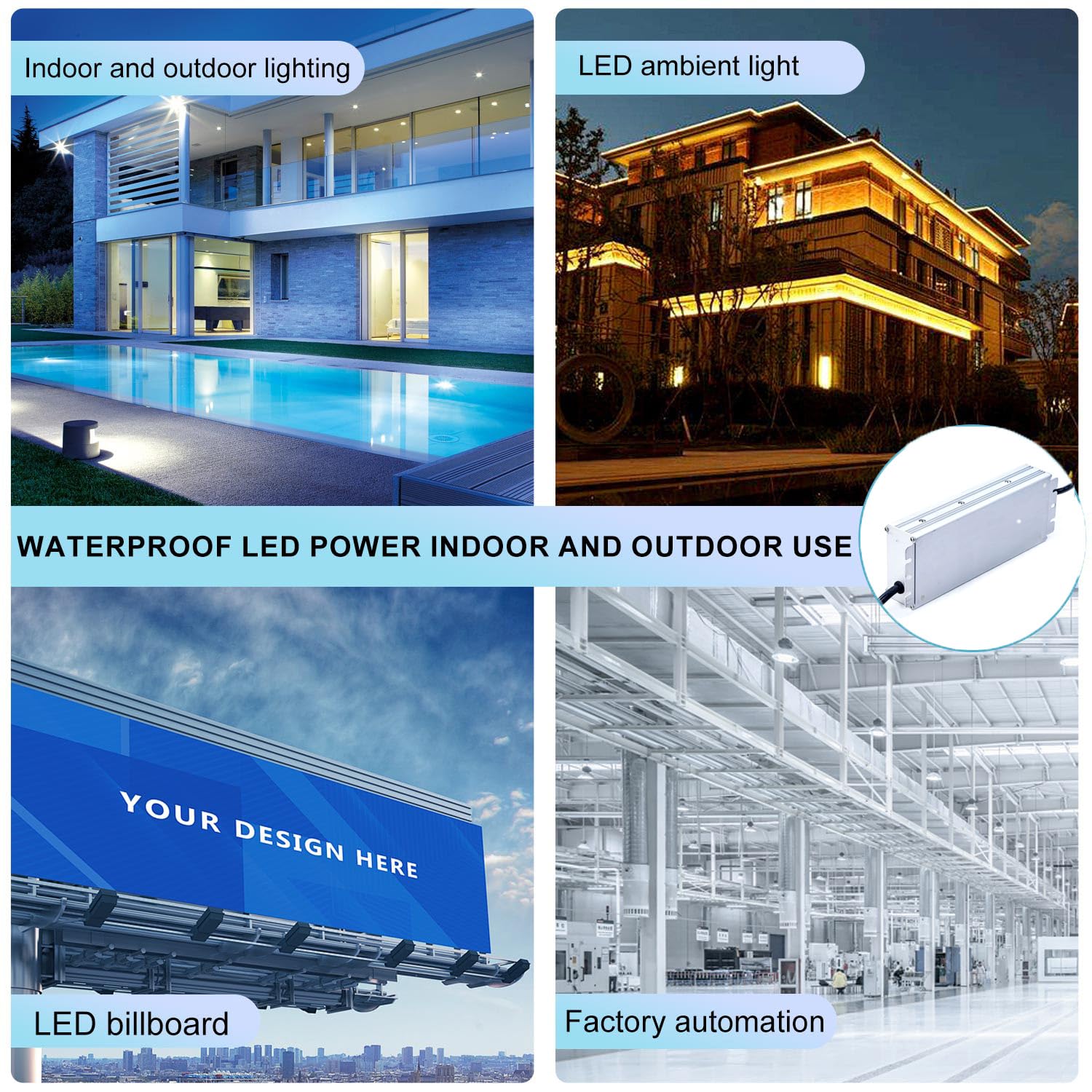 HLG-320H-30A Switching Power Supply, 30V 10.7A 320W, IP67 Waterproof, PFC, Constant Current & Voltage, -40°F to 194°F, LED Driver for Industrial & Outdoor Lighting