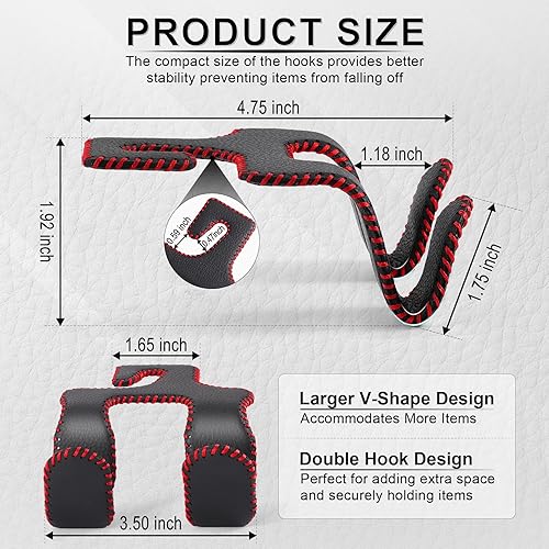 Miniatura 56 de LivTee Gancho de cuero mejorado para reposacabezas de asiento de automóvil, 2 en 1, organizador de ganchos de asiento de automóvil, accesorios Negro