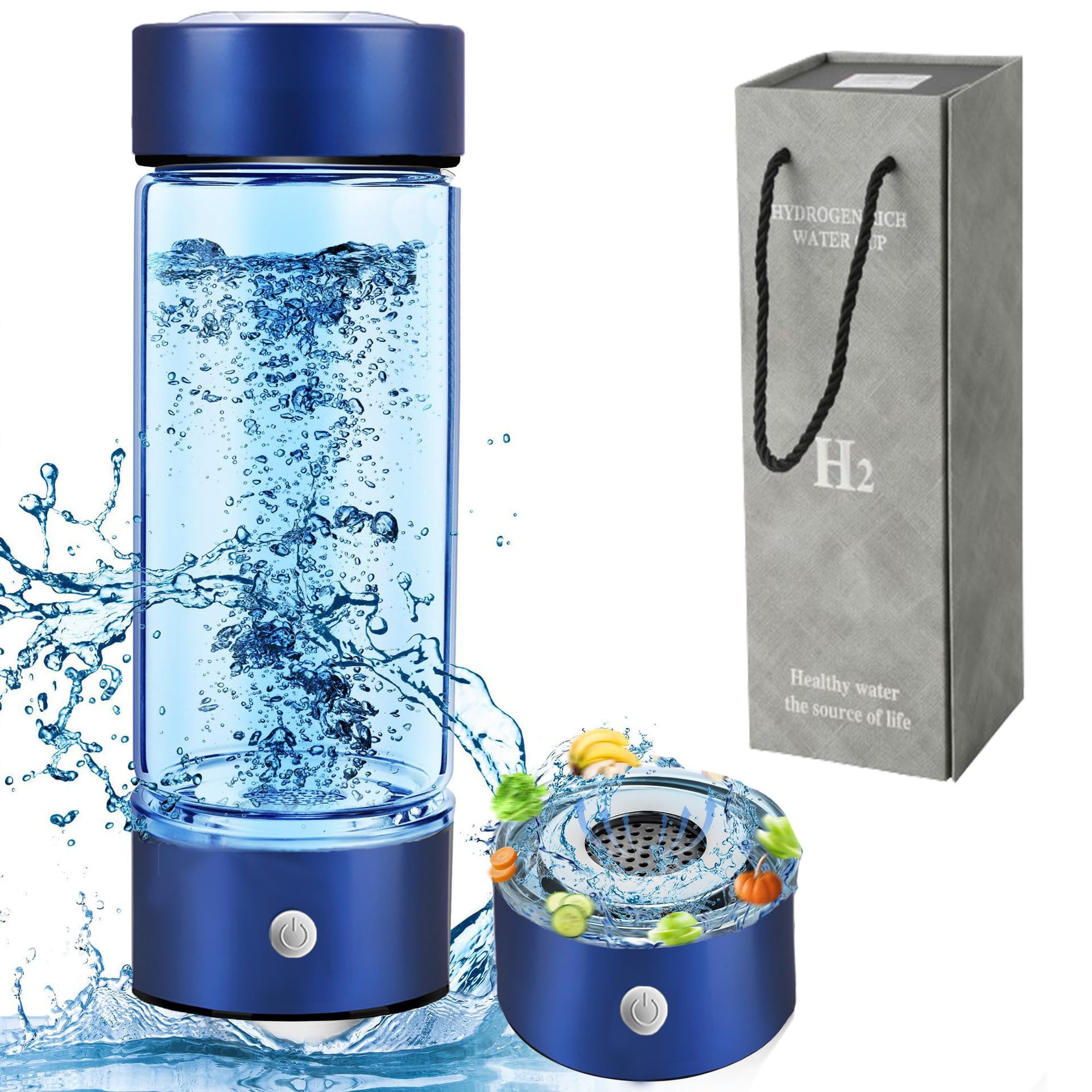 Esenlong Bottiglia Acqua All'idrogeno, Generatore di Acqua Idrogenata Ionizzatore, Portatile Tazza Ricca Idrogeno Bottiglia d'Acqua Ricca di idrogeno Creatore di ioni Filtro (Blu)