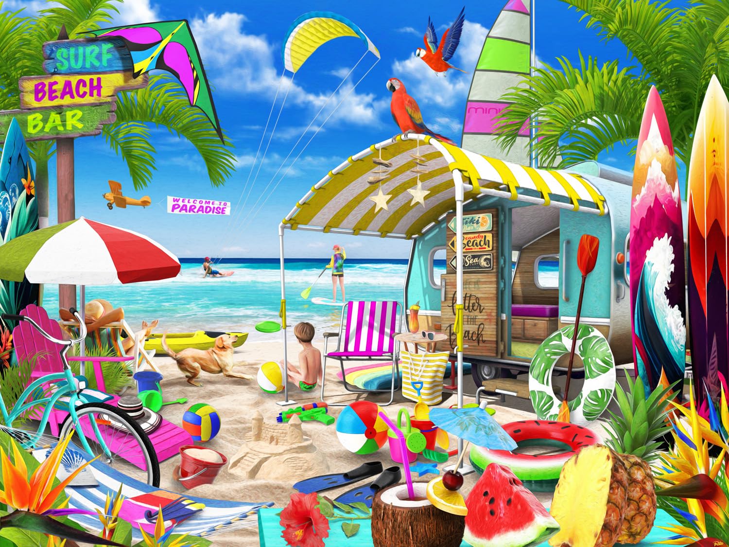 Vermont Christmas Company Beach Getaway Jigsaw Puzzle 550 Piece - Fully Interlocking and Randomly Shaped Pieces - 24" x 18"