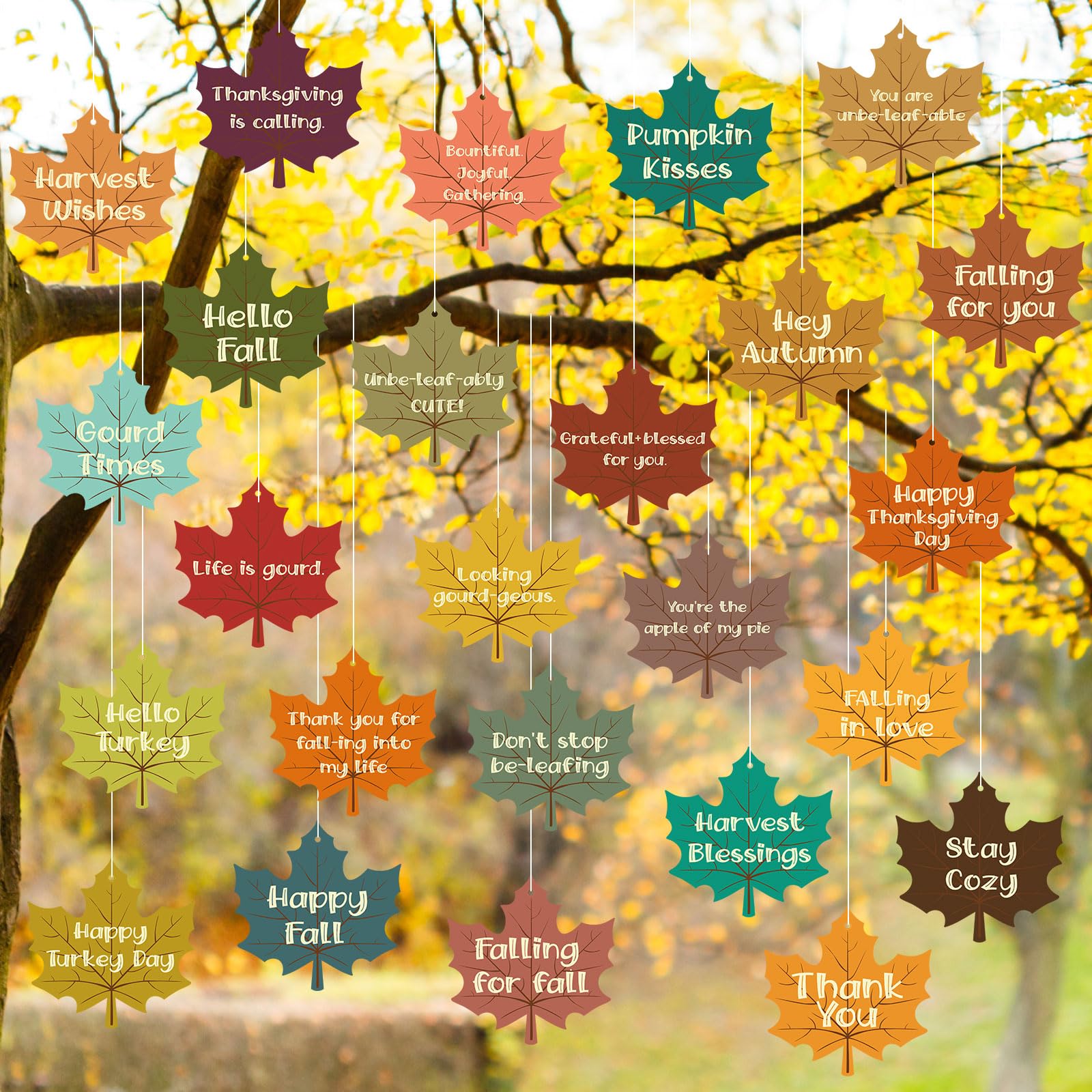 Threan 50 Pcs Fall Maple Leaf Ornaments Thanksgiving Maple Leaf Outdoor Hanging Ornaments Fall Yard Decoration Harvest Fall Leaves Farmhouse Decor for Autumn Tree Festival Party Supplies