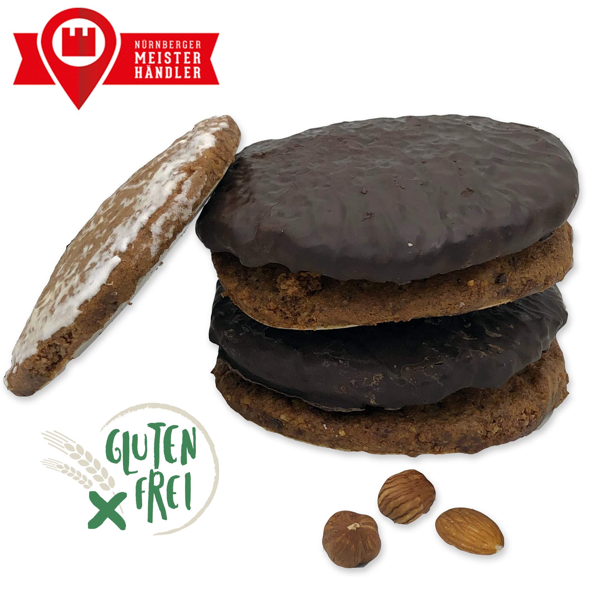 Lebkuchen - glutenfrei - original Nürnberger Elisen-Lebkuchen - Gemischt - ohne Mehl - handgefertigte Qualität - prämierte Meisterhändler-Manufaktur (Lebkuchen "Gemischt", 350 Gramm)