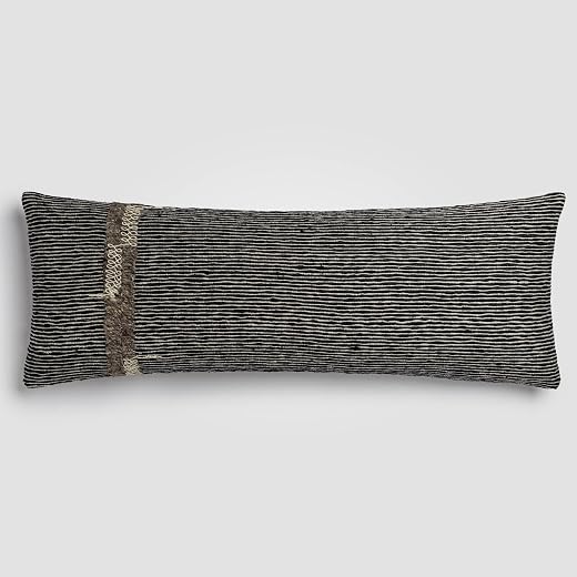 Crane Home Geo Stripe Lumbar Pillow, Black &amp; Off-White Geo Stripe Decorative Throw Pillow with Insert, Handwoven Cotton, L