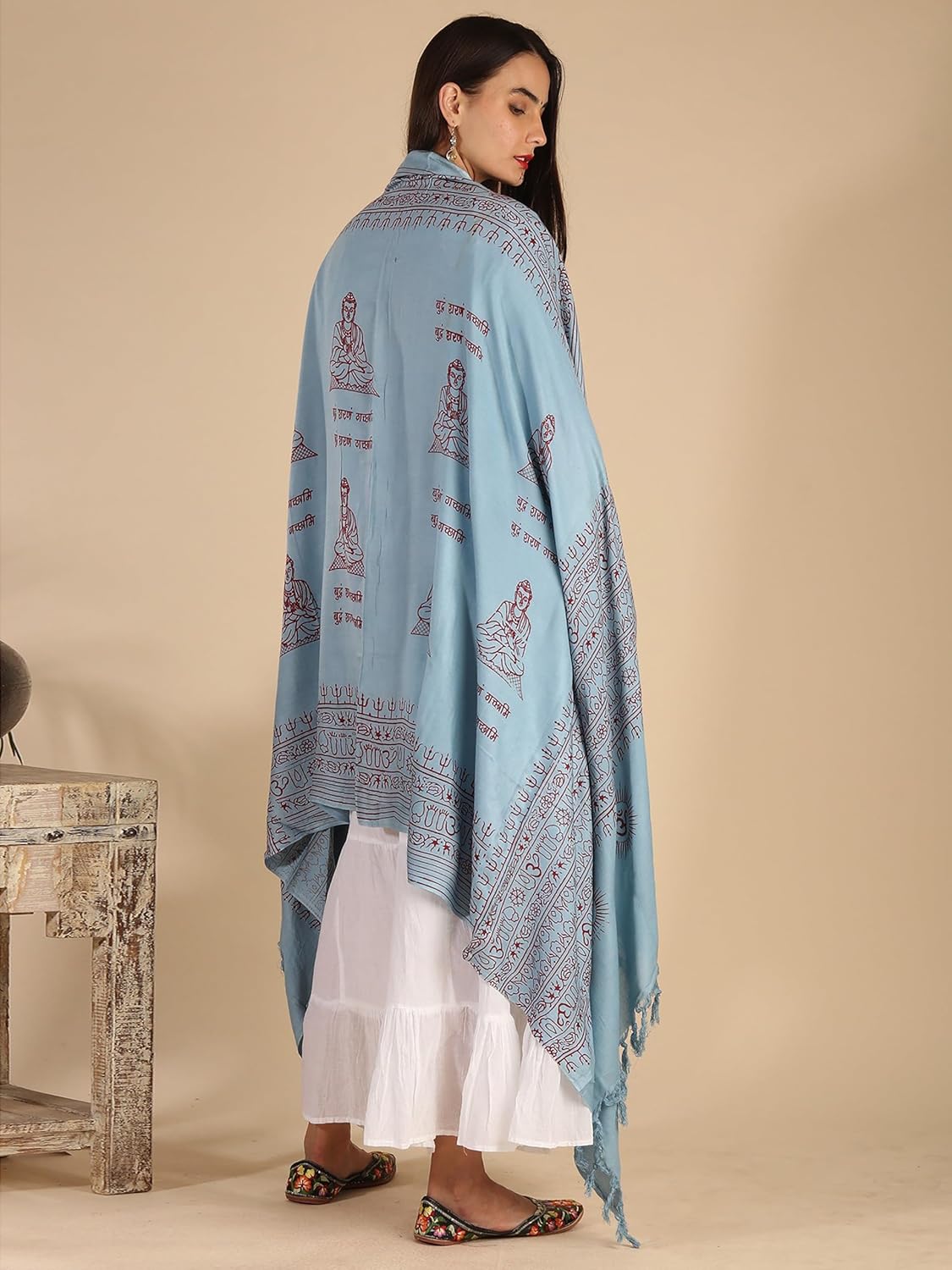 Exotic India Women's Prayer Polycotton Shawl of Gautam Buddha | Religious Buddha Print Soft Weave Stole, Chunni For Girl - Image 4