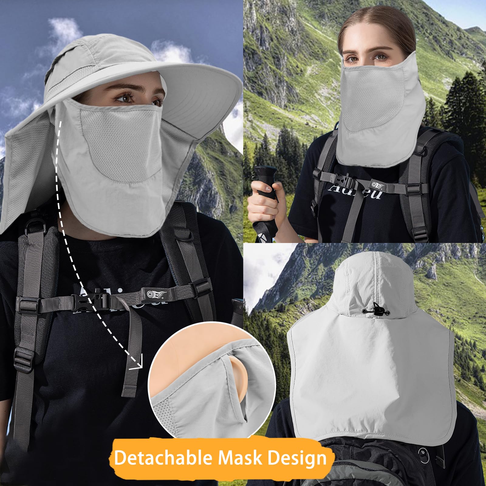Rosoz Chapeau de pêcheur UPF 50+ - Vêtement safari - Pour homme - Amovible - Bord large - Chapeau de randonnée - Chapeau de pêche pour homme et femme - 5