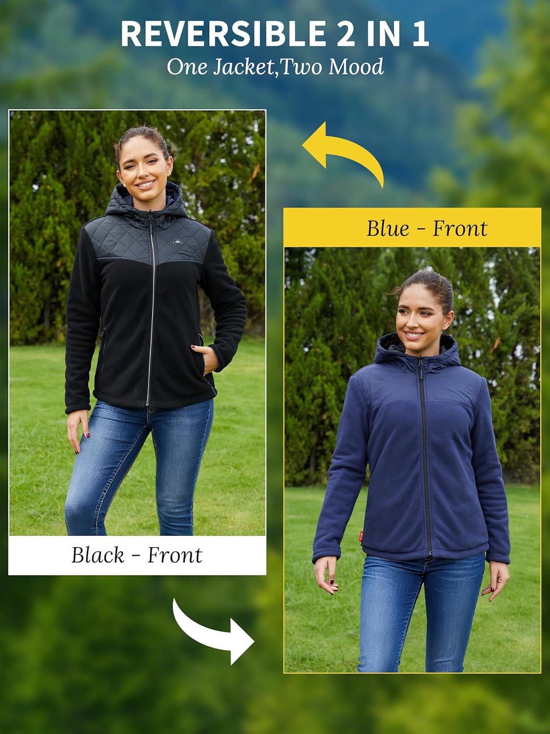 Reversible Heated Jacket for Women with 12V Battery,Electric Outdoor Fleece Heating Hoodie Coat for Camping,Car,Up to 158°F - Image 2