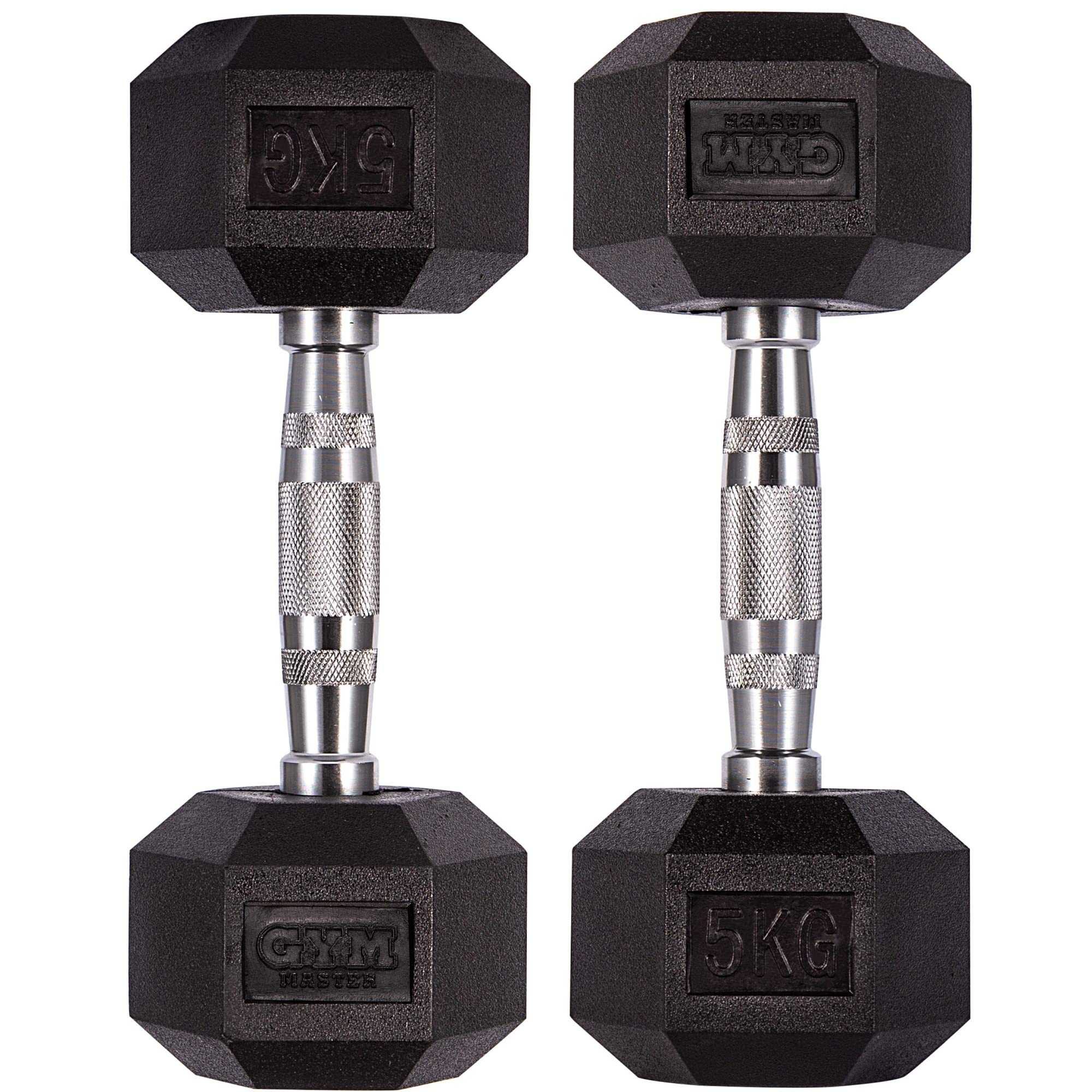 GYM MASTER Hex Dumbbells - Rubber Encased Cast Iron Hand Weights and Optional 3 Tier Rack - Pair of 05KG (10KG Total) โ image 1