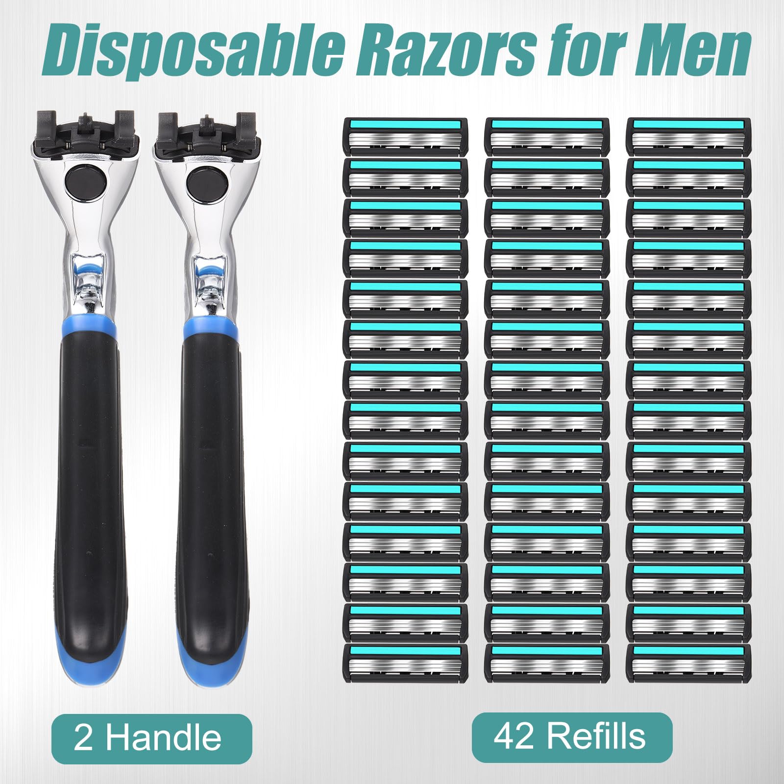 Leriton 44 Pcs Razor Kit Refillable Three-blade Disposable Men's Razors Travel Shave Set Shaving Kit for Sensitive Skin, 2 Handle and 42 Cartridges