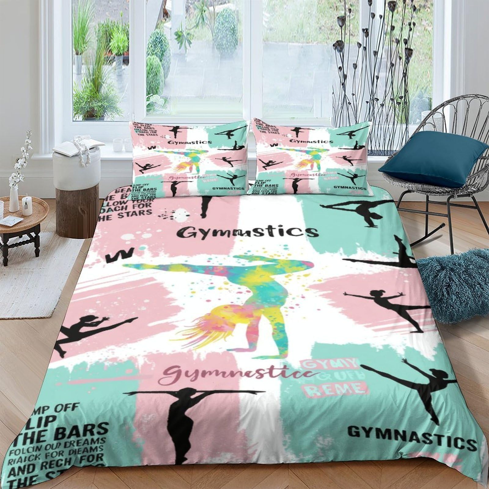 Ctjqhvkz Style-5 3D Printed Gymnastics Silhouette Fitted Sheet Microfiber Soft Colorful Athlete Bed Cover For Bedroom Decor Single（135X200cm）