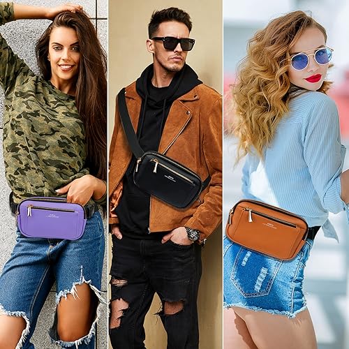 Miniatura 7 de Riñonera para mujer, riñonera de cuero a la moda para hombres y niñas, talla grande, con correa ajustable, impermeable, lindas bolsas de cadera para