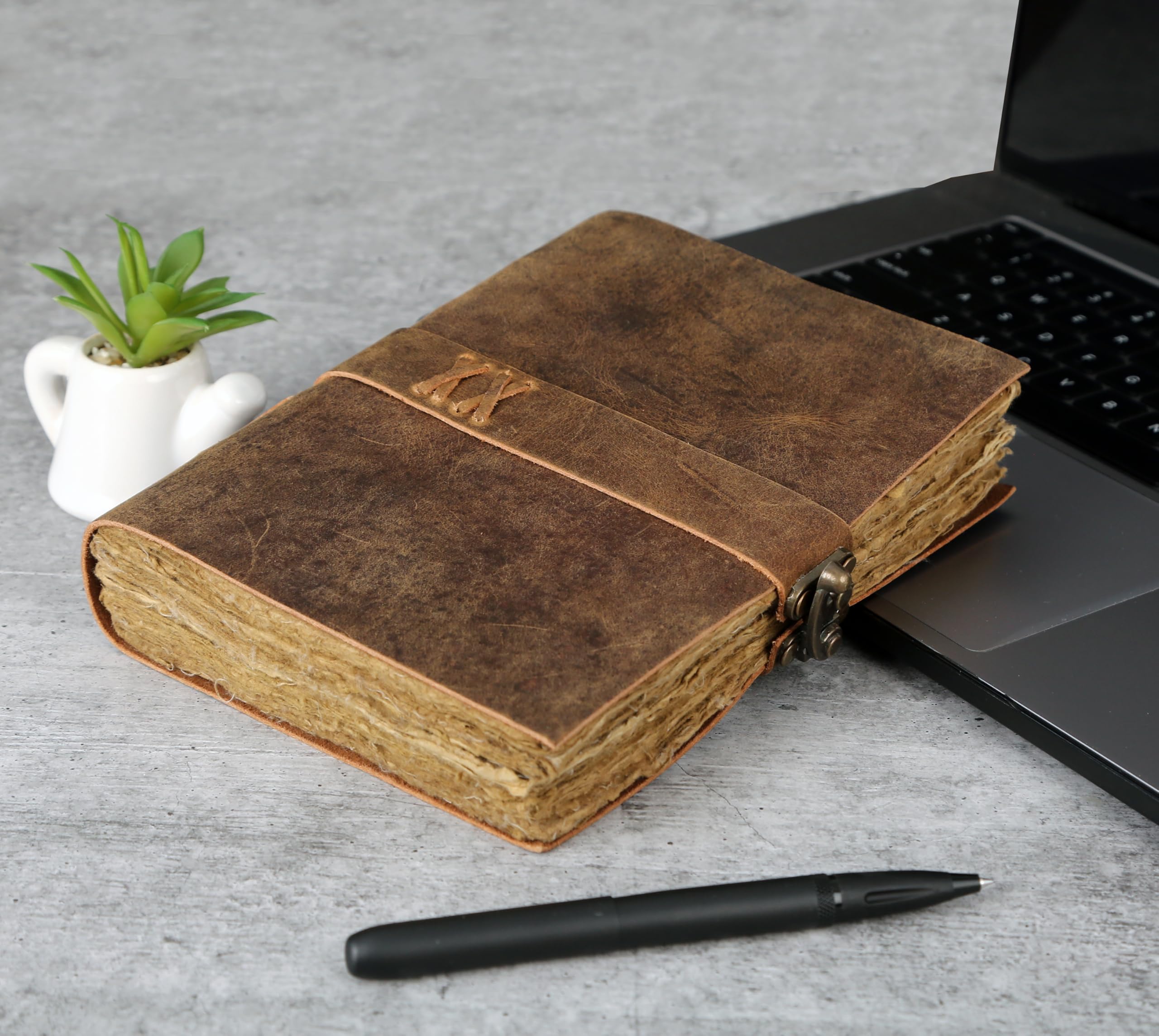 Vintage Leather Journal Handmade Buffalo Deckle Edge Paper - Image 4