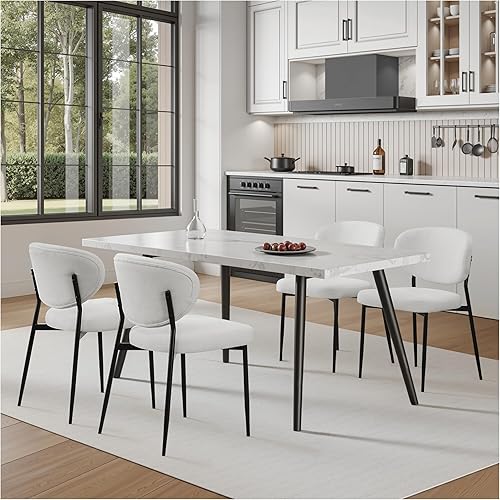 Miniatura 8 de Juego de 4 sillas de comedor tapizadas modernas de chenilla para cocina y comedor, asiento ancho relleno con cojín de espuma viscoelástica 58D,