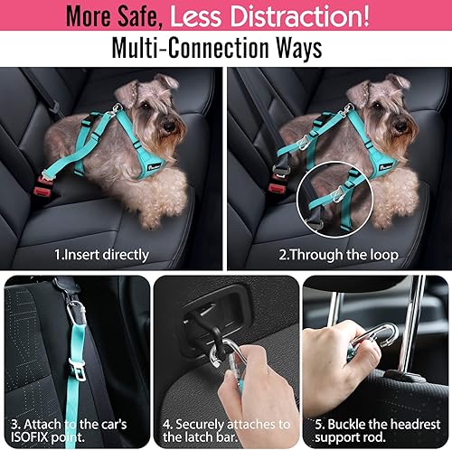 Miniatura 2 de Pawaboo - Chaleco arnés de seguridad para perro, cinturón de asiento de coche con correa ajustable con cierre de hebillamosquetón, fácil control