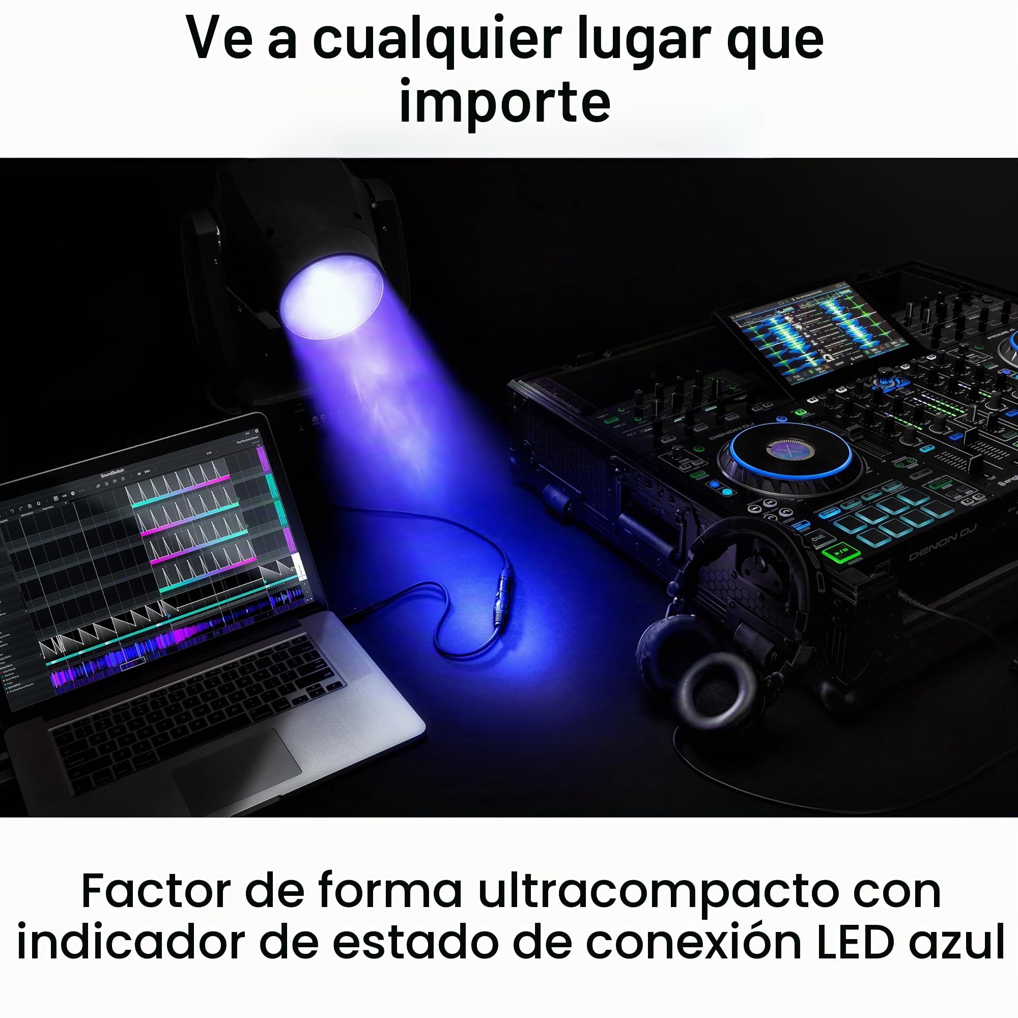 Denon DJ SC LIVE 4 - Controlador DJ autónomo, mezclador 4 canales, streaming de Amazon Music & SoundSwitch DMX Micro Interface - interfaz de USB a DMX ultra compacta