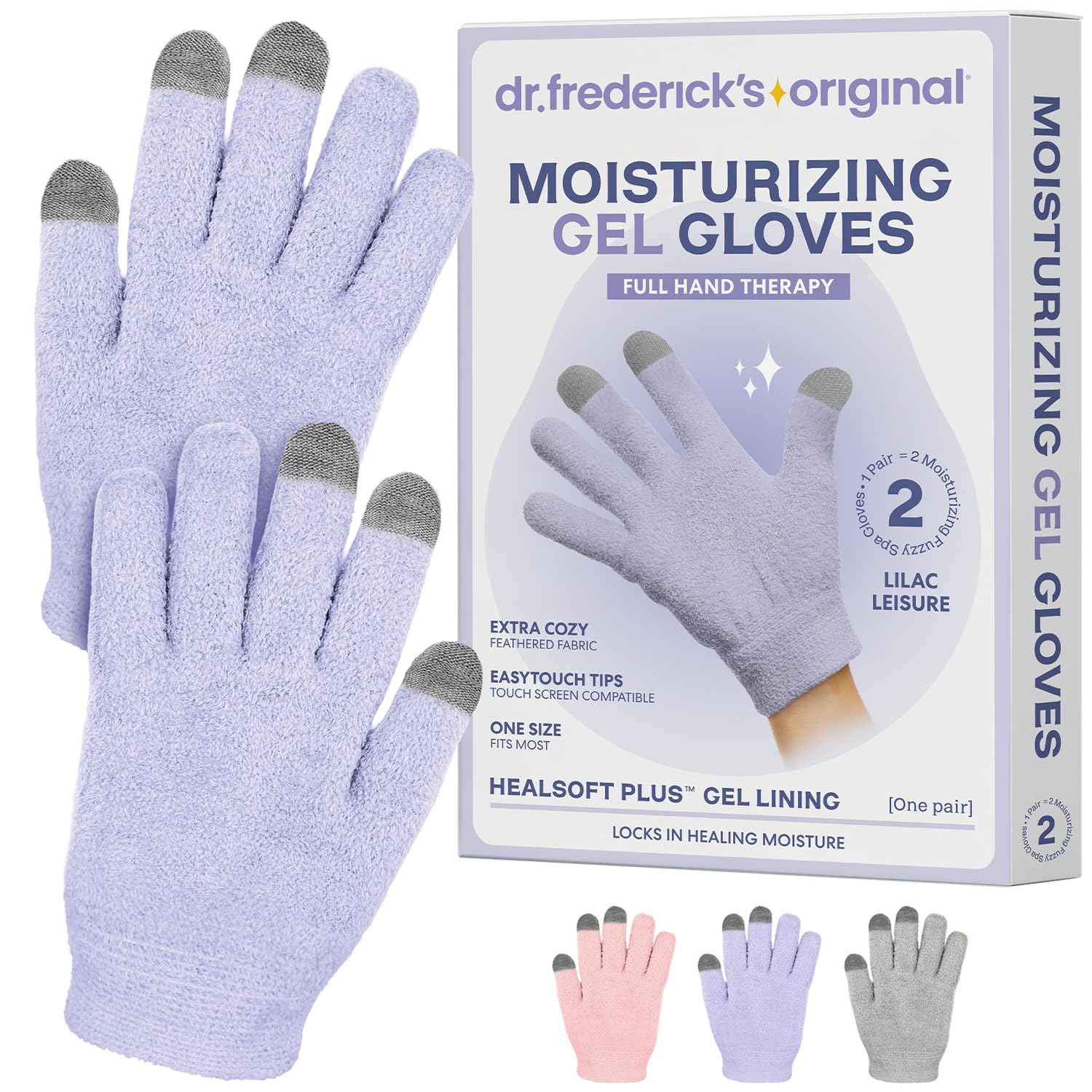 Dr. Frederick’s Original Moisturizing Gel Gloves – Deep Moisturizing and Fast Relief for Dry Hands – Touchscreen-Friendly – Mango Butter, Shea Butter, Jojoba, & Coconut Oil (Lilac Leisure)