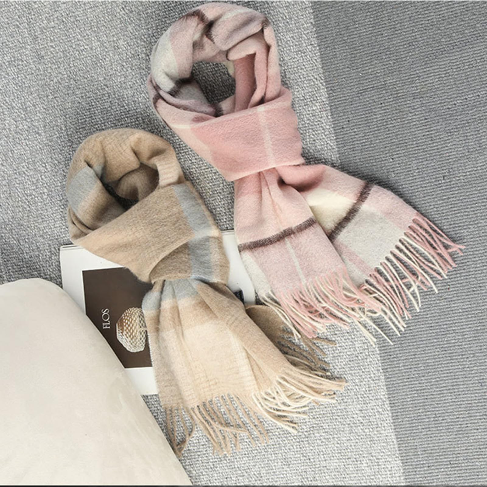 Sciarpa Donna Sciarpa A Quadri di Lana Premium per Donne con Nappe - Calda Ed Elegante per L'autunno Inverno - Idea per La Sciarpa E Le Coppie da Uomo-pink-b-30 * 175 Cm