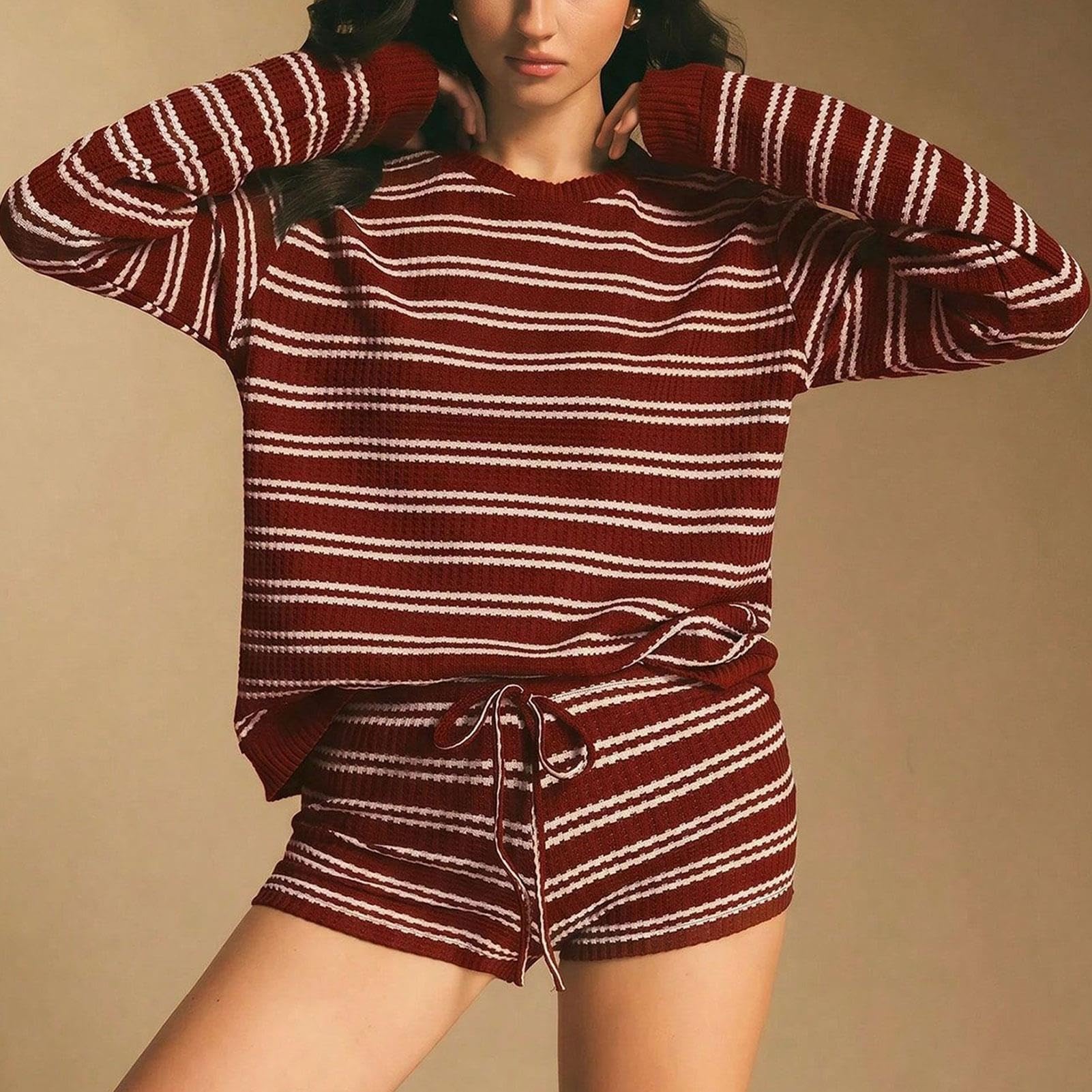 Pantaloncini da Donna a Maniche Lunghe a Righe Oversize In 2 Pezzi