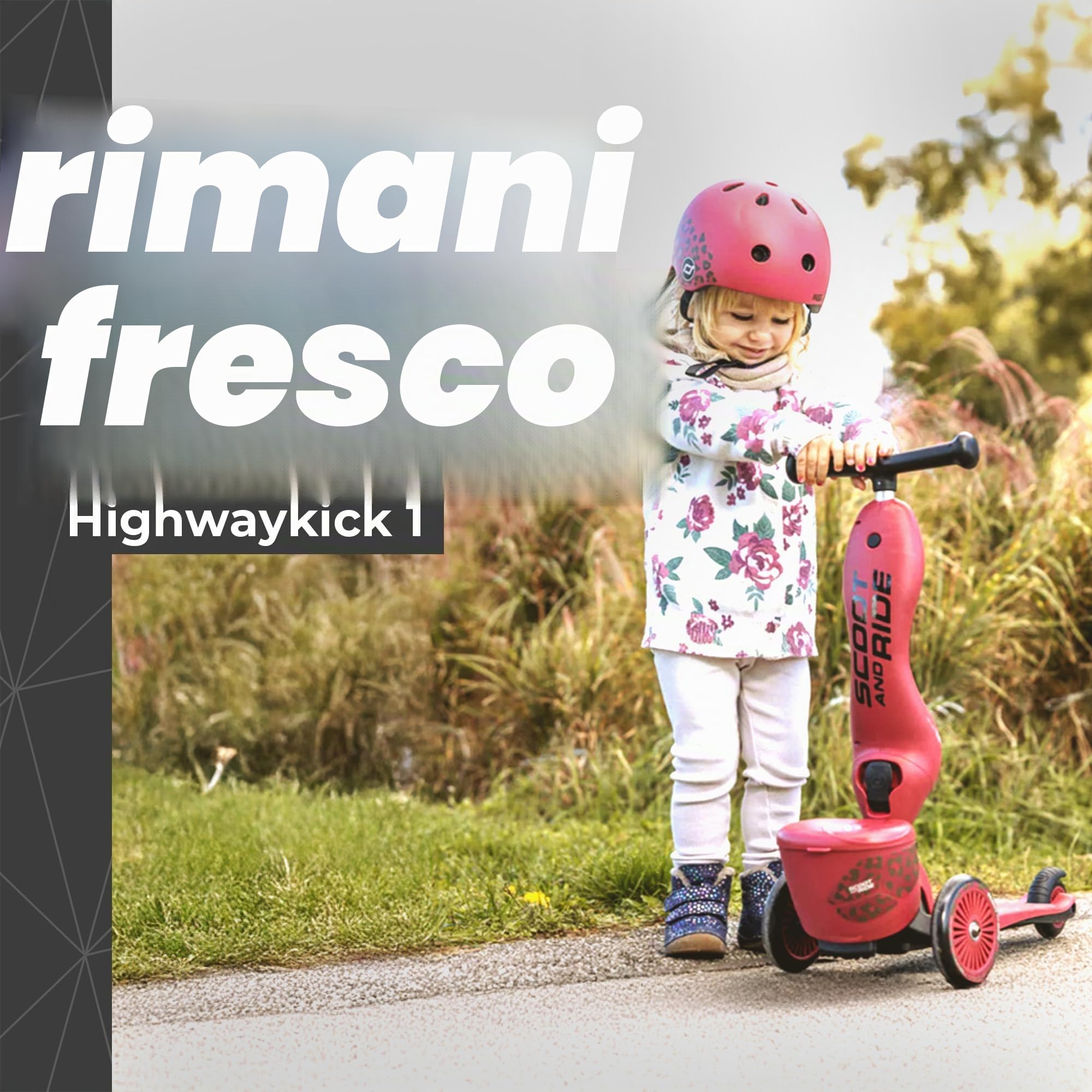 Scoot & Ride Highwaykick 1 Lifestyle Wildcat, ruota e scooter 2 in 1 per bambini (1-5 anni), con spazio di archiviazione, regolabile in altezza, cuscinetto di sicurezza, fino a 50 kg, motivo: Wildcat