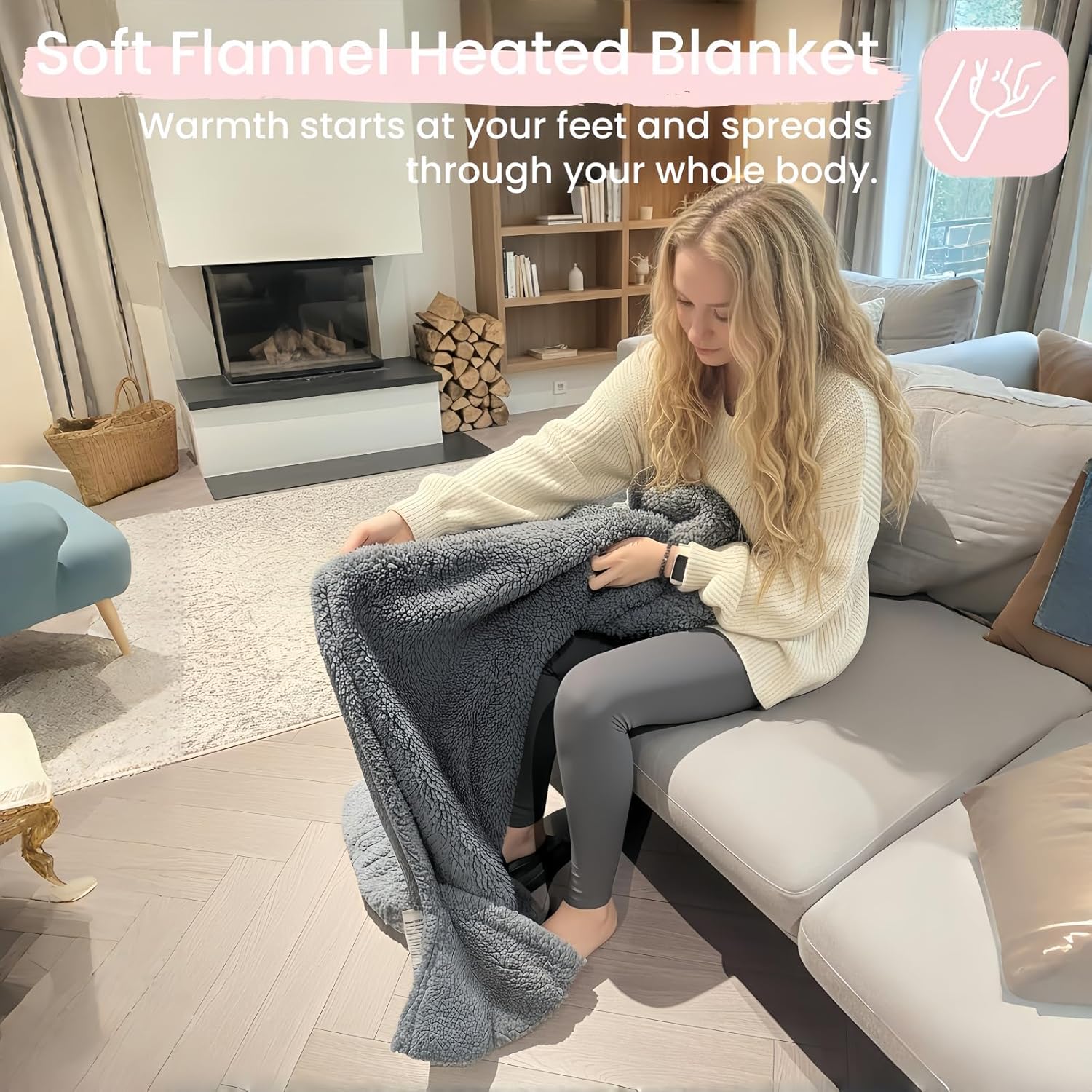 Silver Island Snuggle Heated Blanket Throw with Foot Pockets for Cold Feet, Electric Lap Blanket with 4 Heating Levels, Auto Shut-Off, Machine Washable, ETL & FCC Certified, for Women(Grey) - Image 3