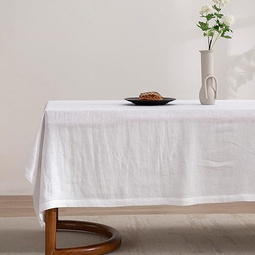 EVERLY Mantel de lino puro con vainica, 100% lino francés lavado a la piedra para mesas rectangulares de cocina, comedor, 60 x 84 pulgadas, lavable