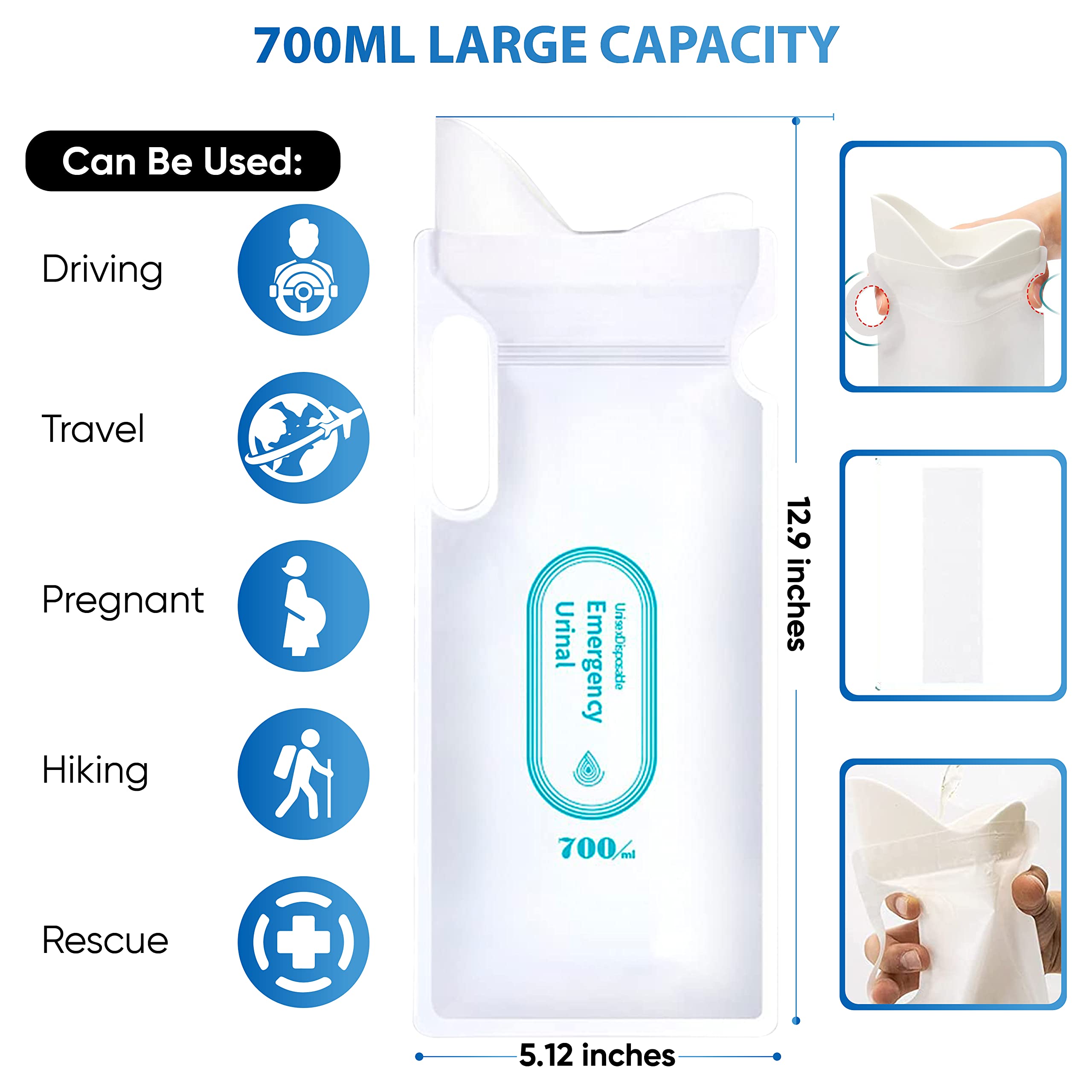 ZestWire Disposable Urine Bags and Single Use Hand Sanitizer Packets, 16 Pc. Bundle, Portable Camping, Car Travel, Emergency Toilet for Men, Women, and Kids, Odorless (16)