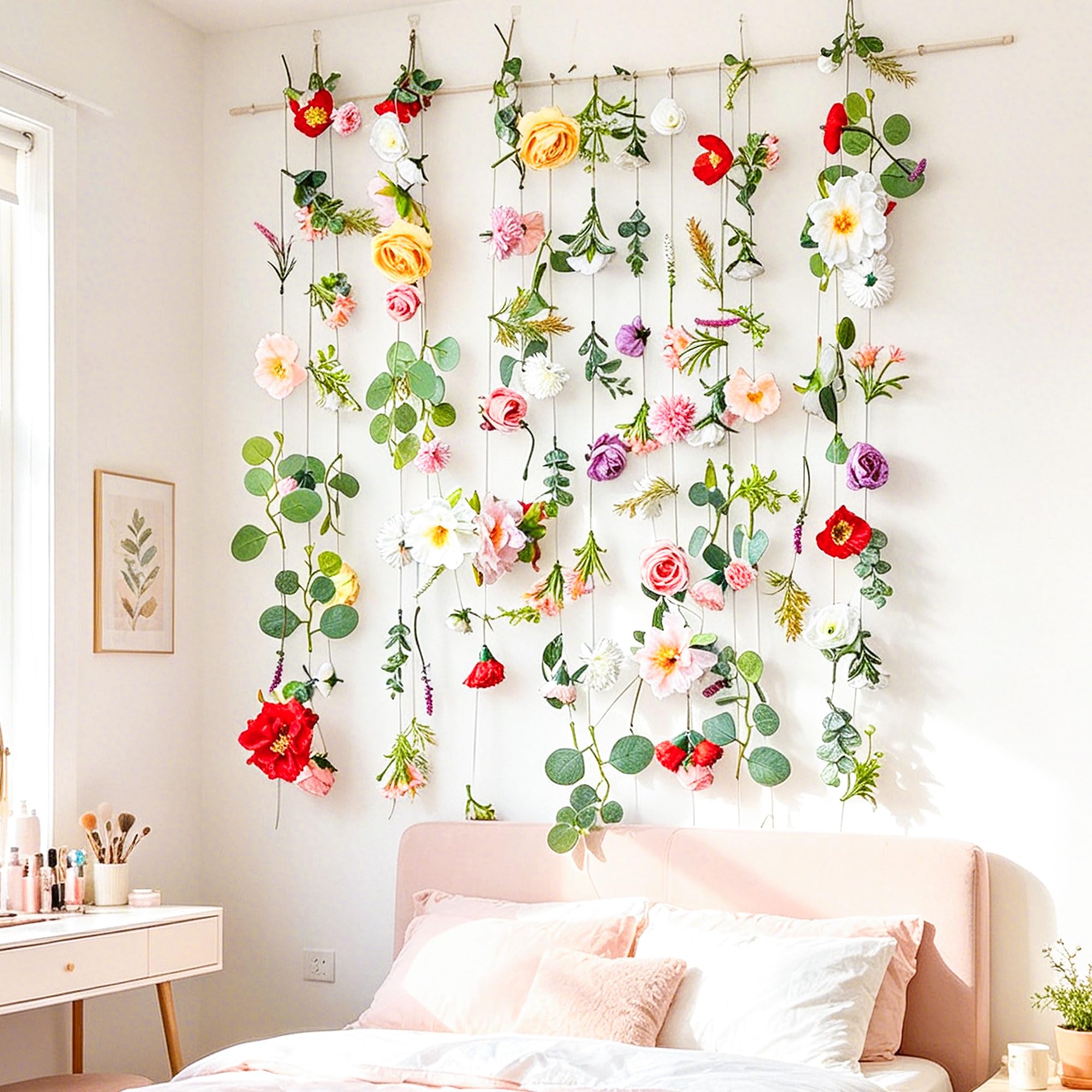 6.5 ft Flower Garlands Hanging Artificial Wildflower Decor Ceiling Floating Floral Backdrop Flower Garland for Garden Wall for Baby Bridal Shower Birthday Supplies