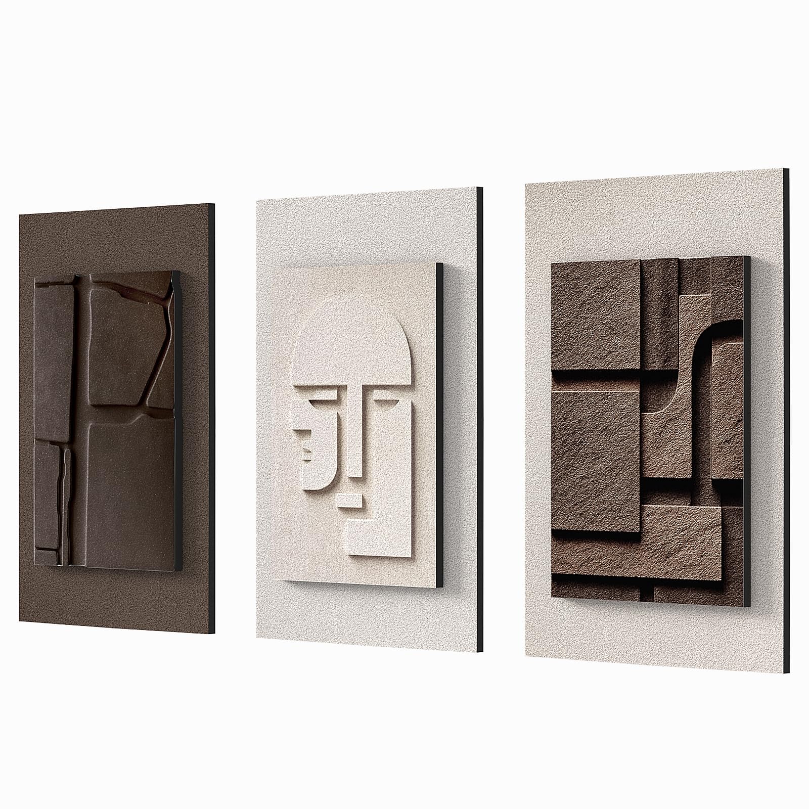 azartslr abstract textured wall art, modern black white sandstone wall decor for living room, brown minimalism 3piece home bedroom art painting, geometric artwork dining room pictures decoration