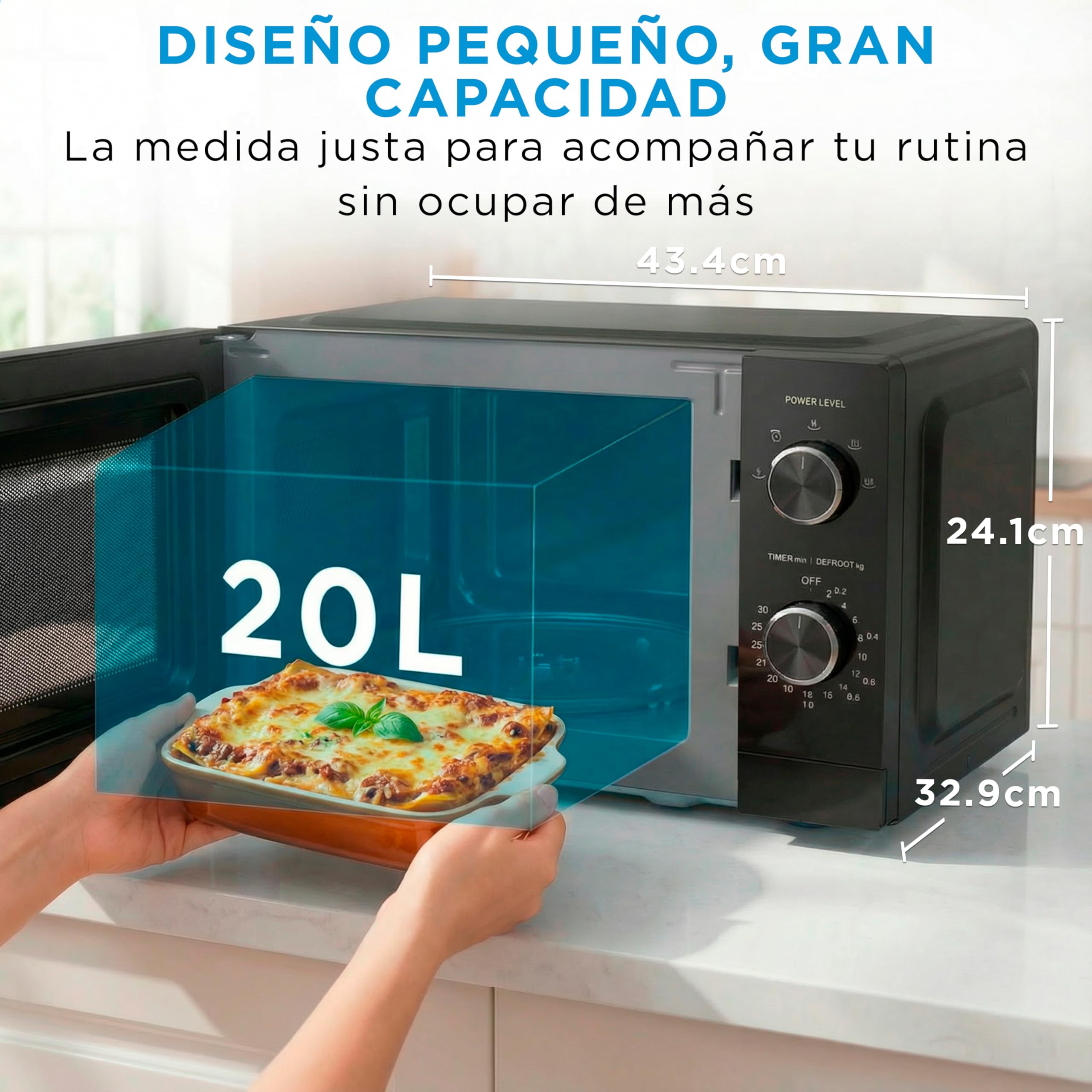 Midea Micro-ondes 20 litres et 700 W de puissance | Four à micro-ondes noir de table avec plaque tournante, fonction de décongélation, 5 niveaux de puissance | Micro-ondes avec minuterie