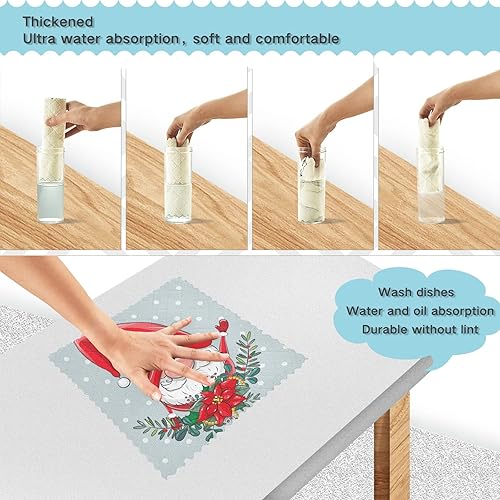 Miniatura 2 de VIGTRO Paquete de 6 toallas de cocina superabsorbentes, paños de cocina de Navidad, gnomo, corona, invierno, floral, lavables, de secado rápido,