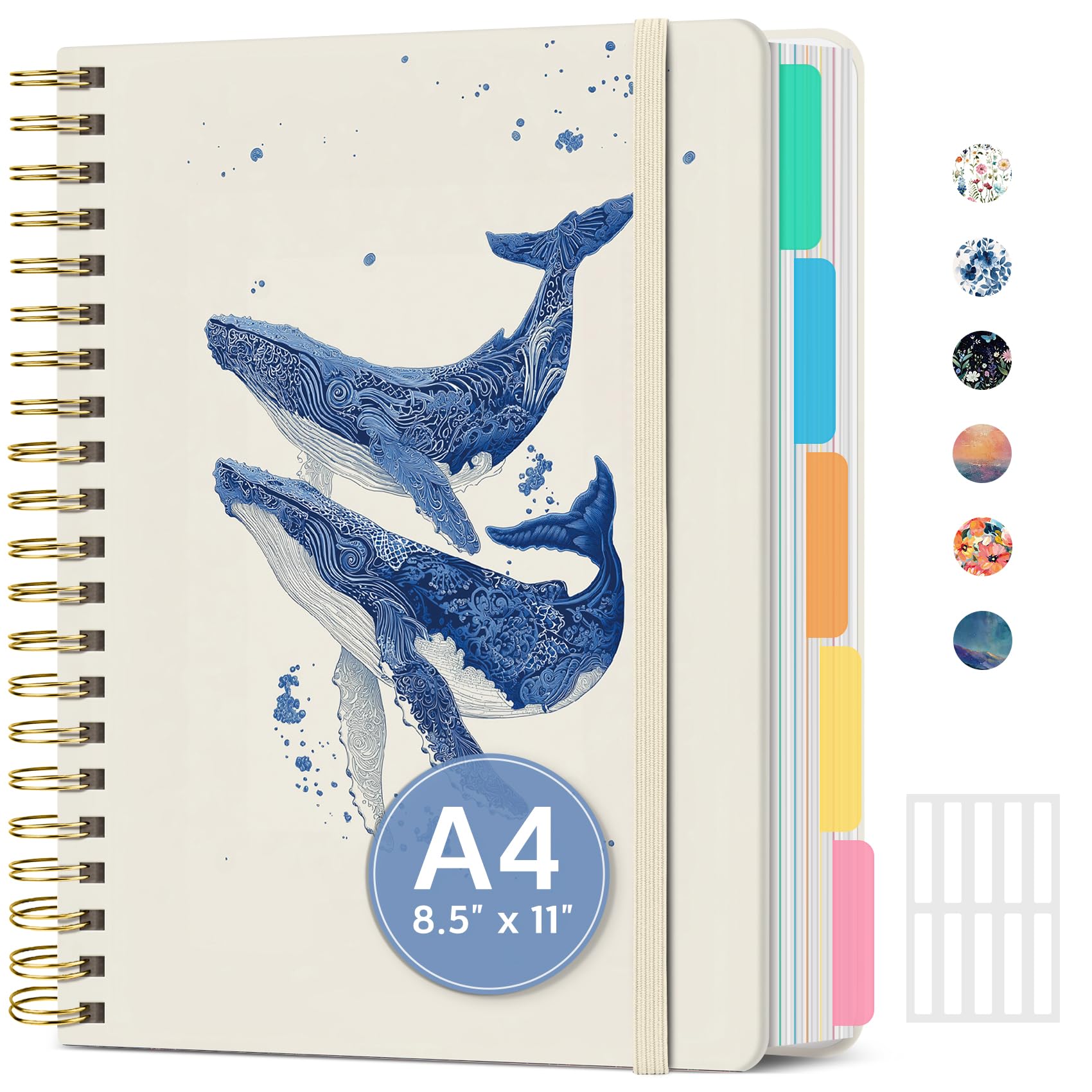Grandi quaderni a spirale per lavoro con divisori e linguette rimovibili, 21,6 x 27,9 cm, con copertina rigida, 5 soggetti, diario per donne, a righe, perfetto per studio e organizzazione dell'ufficio