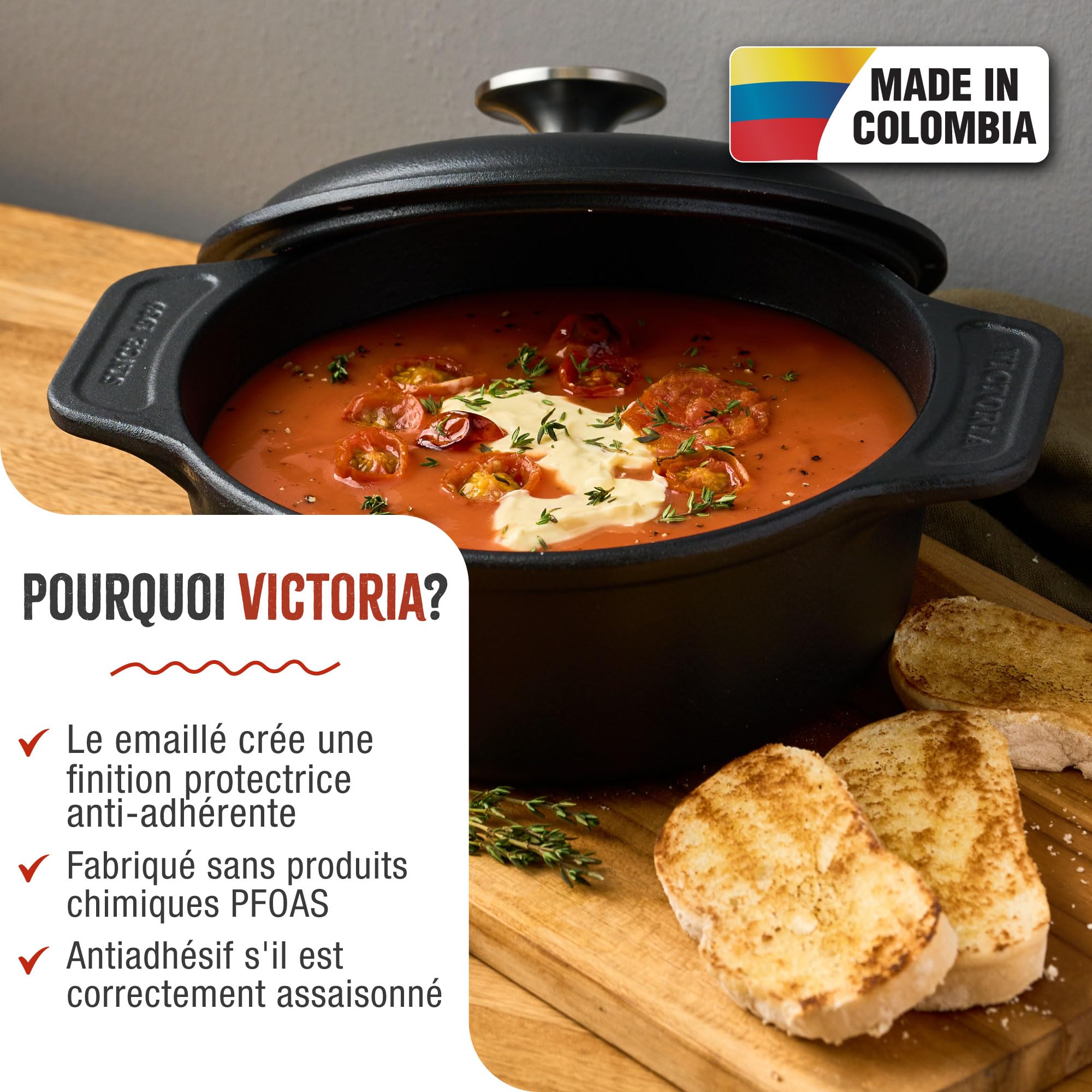 Victoria Cocotte Induction Fonte Émaillée 20cm, Dutch Oven 1,9L, Four Hollandais Sans PTFE et PFOA, Convient pour Feu, Barbecue, Four, Vitrocéramique, Gaz
