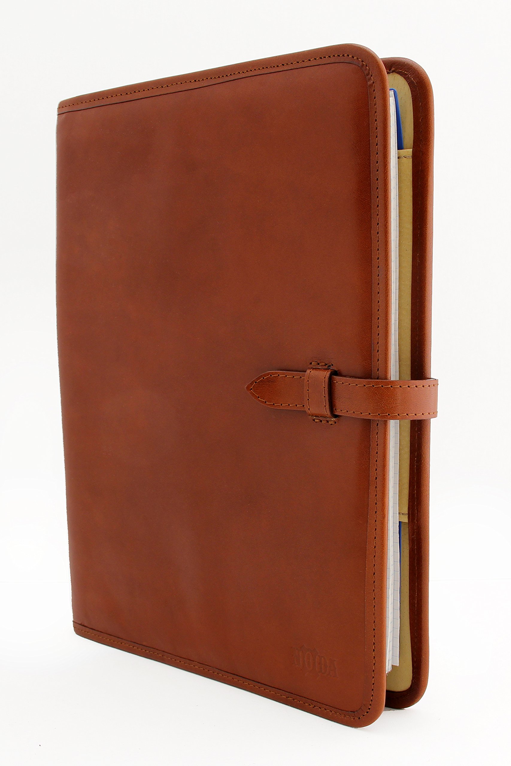 Carpeta de presentación profesional de piel italiana tamaño A4 para conferencias de negocios, carpeta de notas, cartera, funda de escritura coñac
