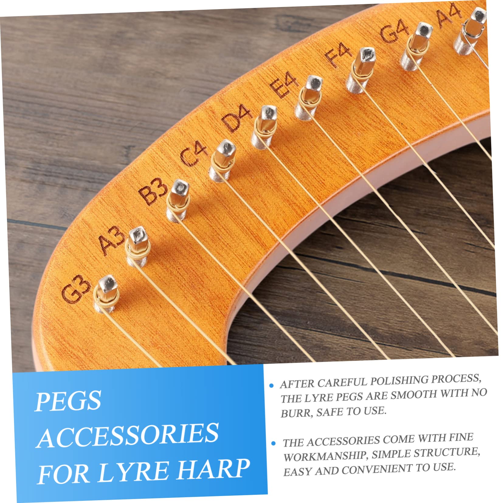 FAVOMOTO 10pcs Lyre Harp String Pegs Lyre Accessories Replacement 40.5 * 5mm Lyre String Fixator Lyre String Nail Made of Material