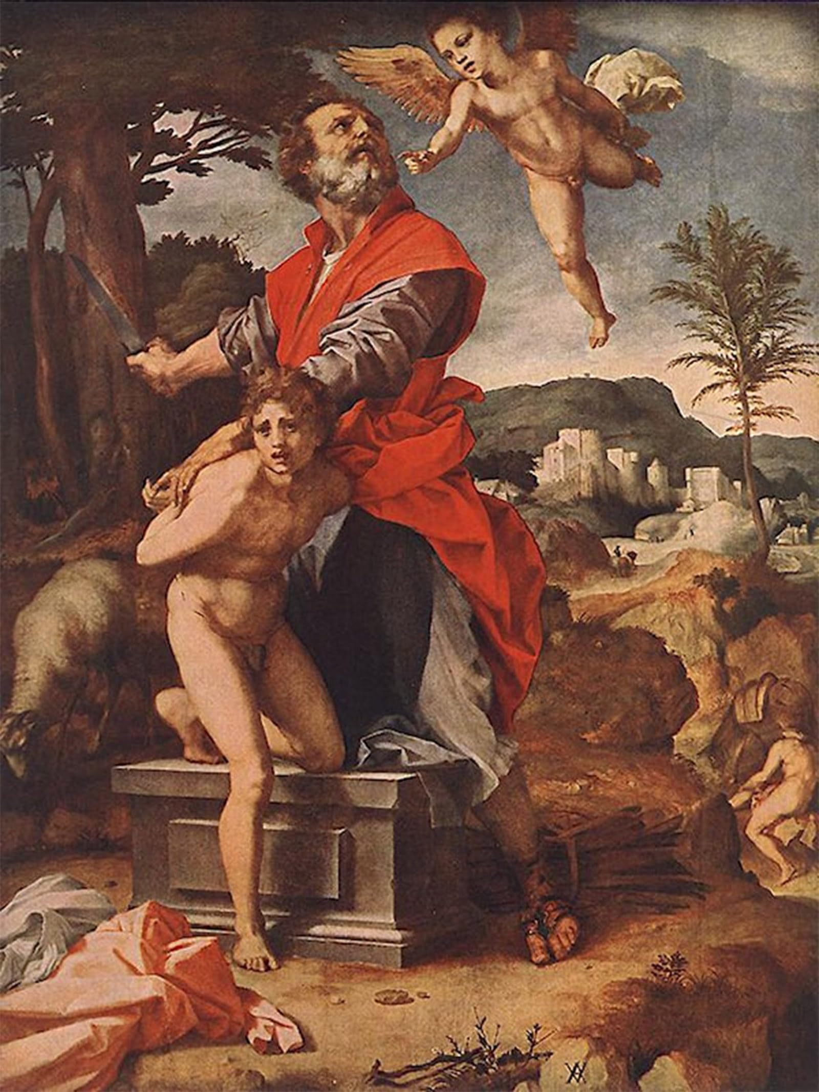 ARTXLXXBN Famous Painting Canvas Artwork Graffiti Print the Sacrifice of Abraham by Andrea Del Sarto Portrait Canvas Image for Home Decor 60x90cm