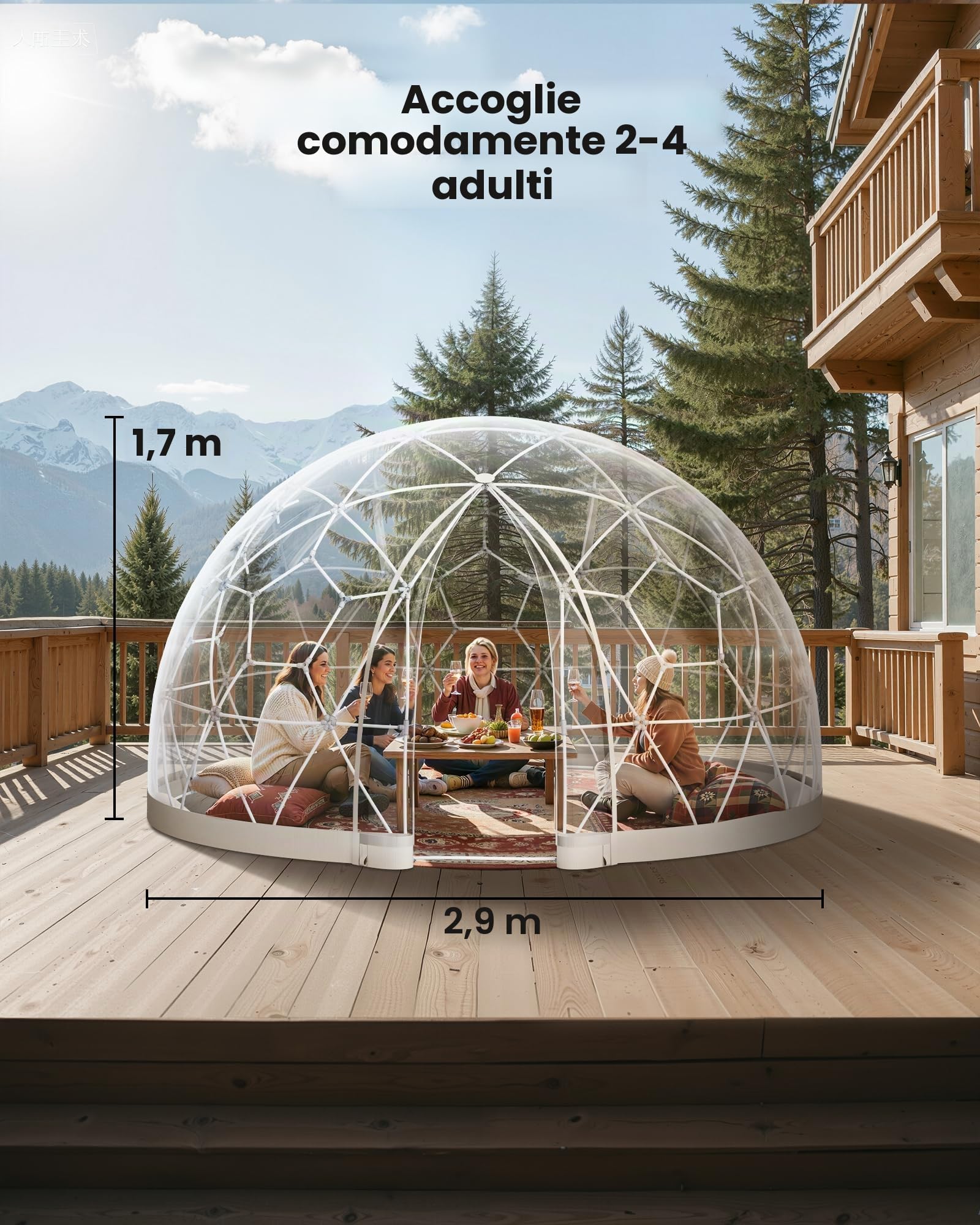 VEVOR Tenda a Cupola Igloo da Giardino Trasparente 2,9 x 1,7 m, Tenda Igloo da Giardino Trasparente per ca. 2-4 Persone con Finestre, per Esterni, Campeggio, Cortile, Feste, Eventi all'Aperto