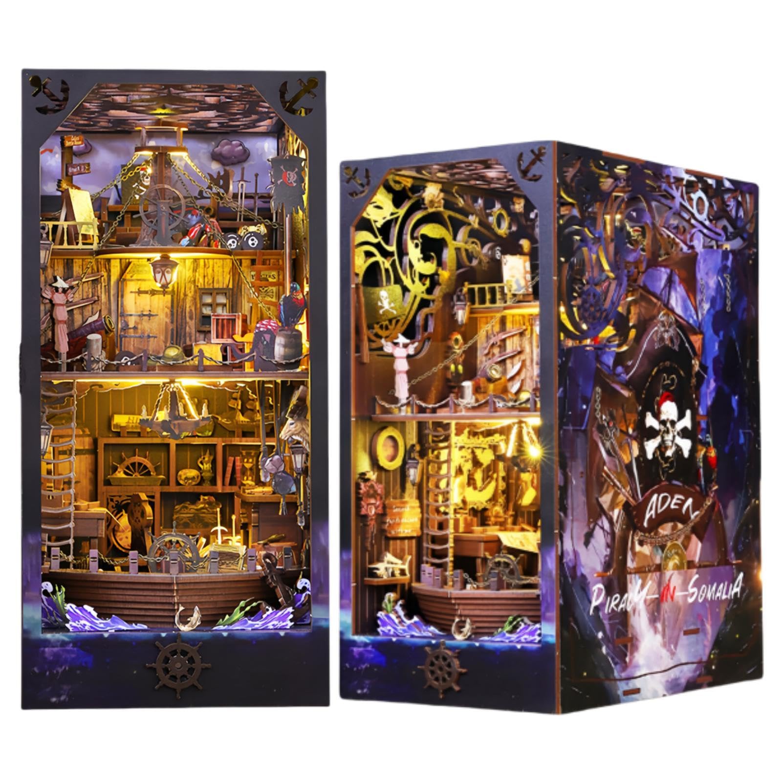 SXDMOUBK DIY Book Nook Kit - Pirate Captain's Aden Ship, 3D Puzzle Assembly Model, Handcrafted Bookend for Adult (Aden Ship)