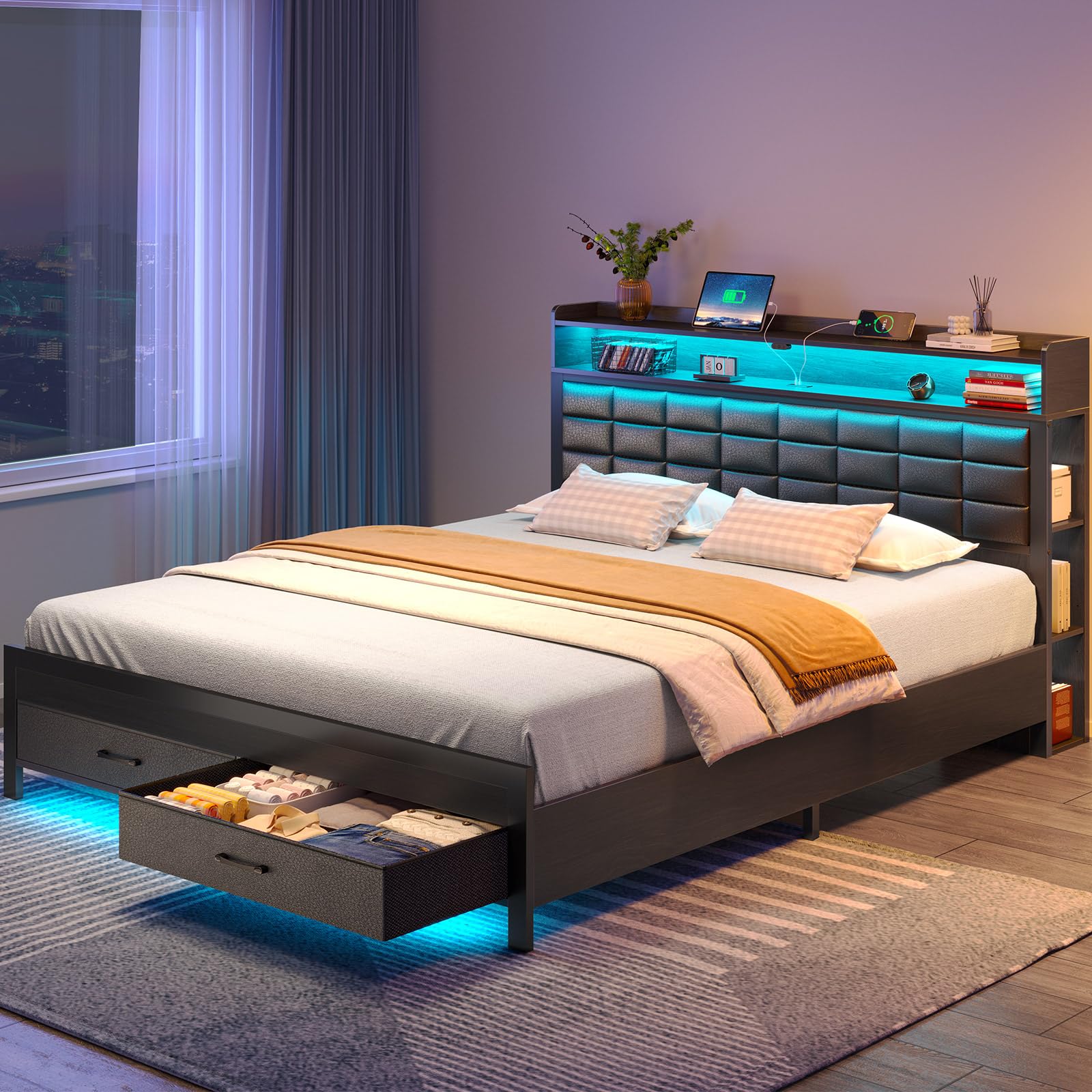 Amazon.com: Rolanstar Bed Frame Full Size with Storage