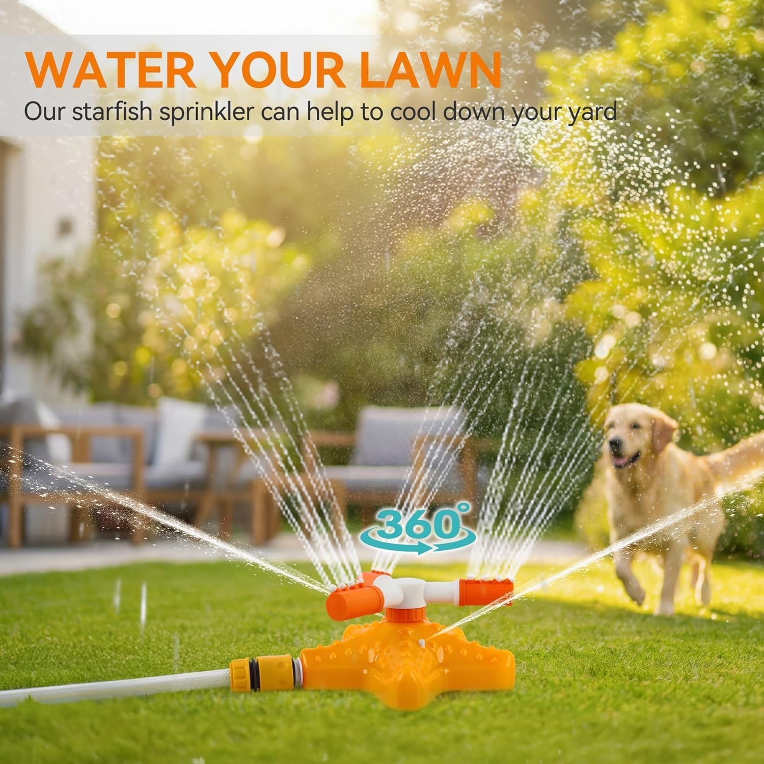 ALL FOR PAWS Dog Water Fountains for Yard Outdoor Play, 360° Rotating Dog Drinking Sprinkler with Hose and Connectors (1/2" & 3/4"), Summer Outdoor Water Play Toy for Backyard Garden Lawn
